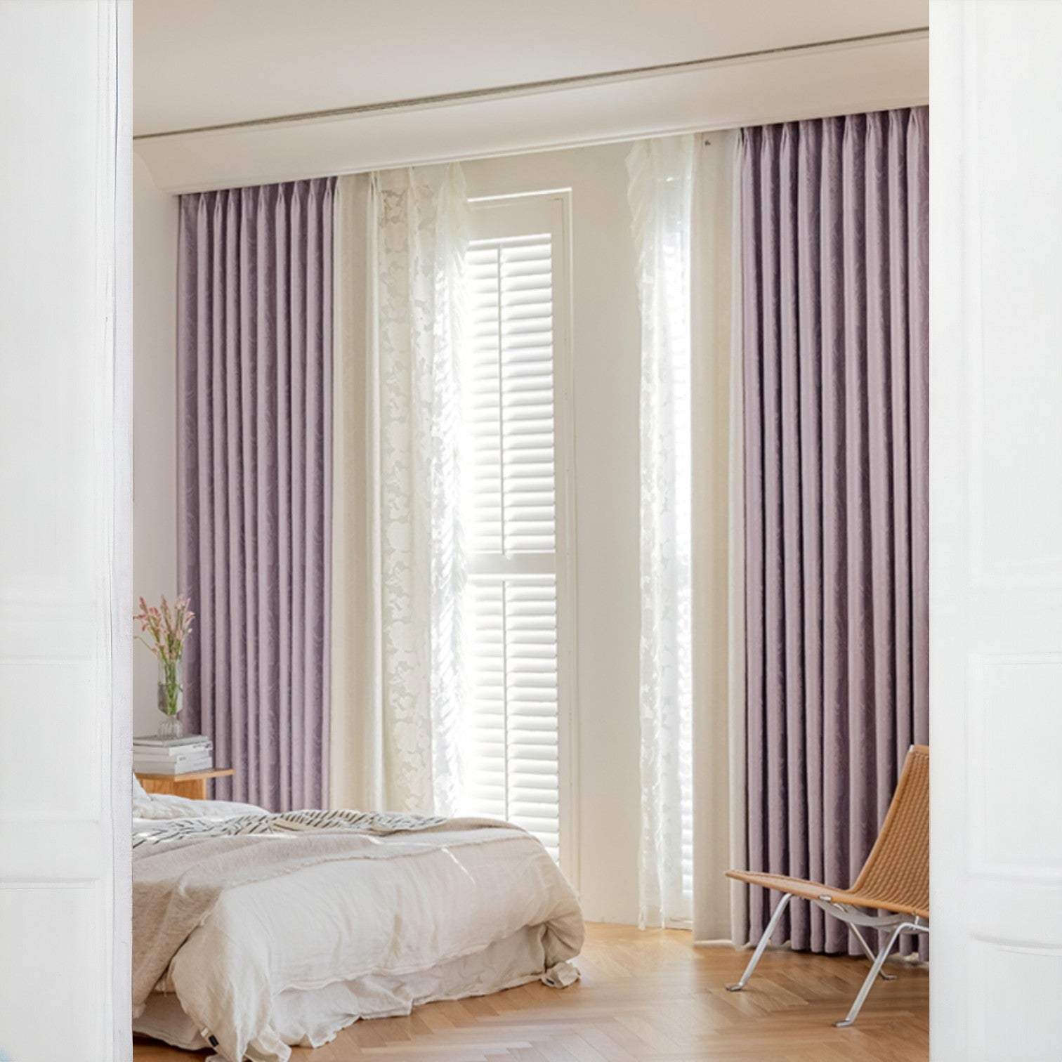 Clarissa Color Block Chenille Jacquard Blackout Curtains - Thermal Insulated Window Drapes for Bedroom & Living Room