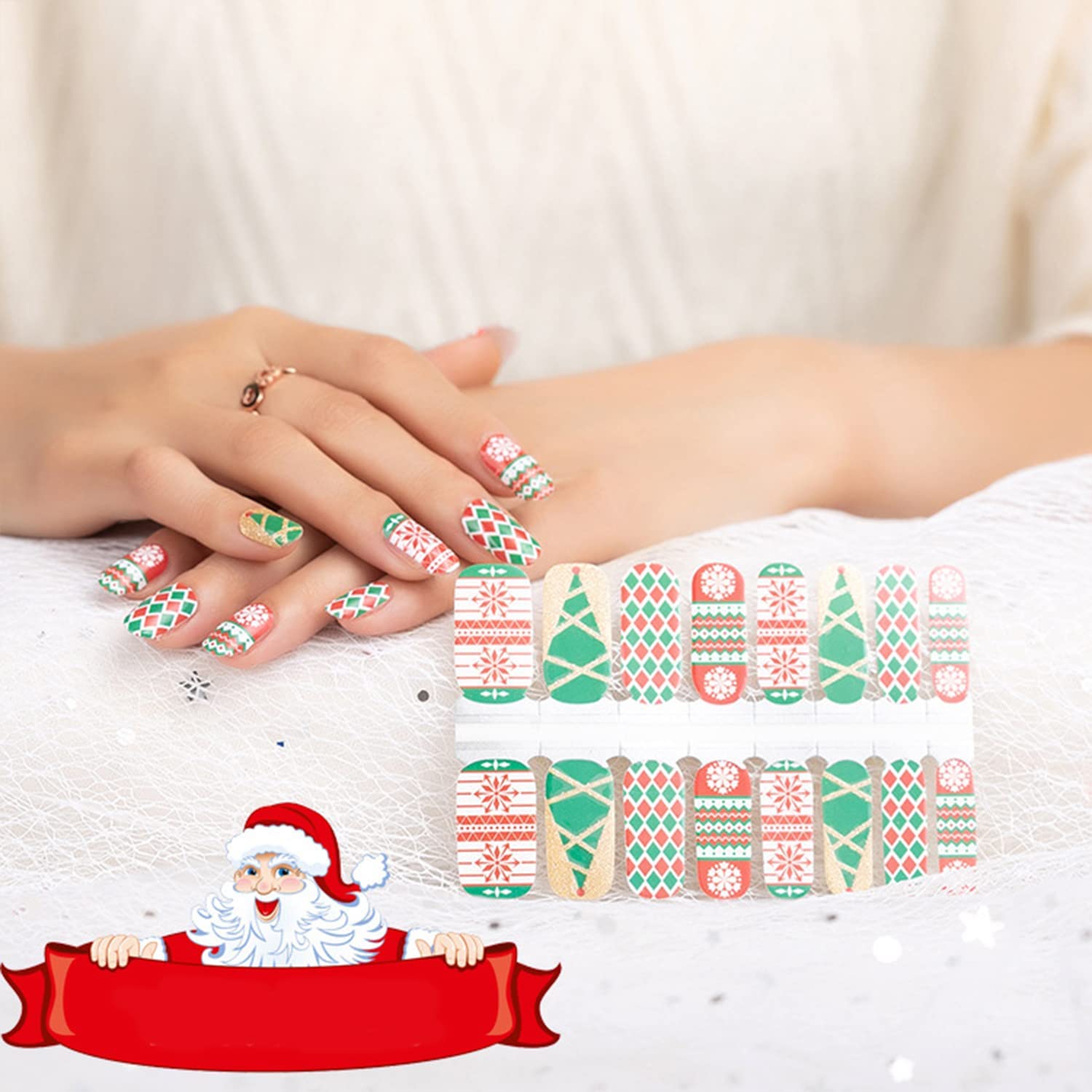DANNEASY Christmas Nail Polish Strips - 5 Sheets Glitter Nail Stickers, Self-Adhesive Nail Wraps with Nail File for Women | Perfect for Holiday Parties, Gift Giving & DIY Nail Art