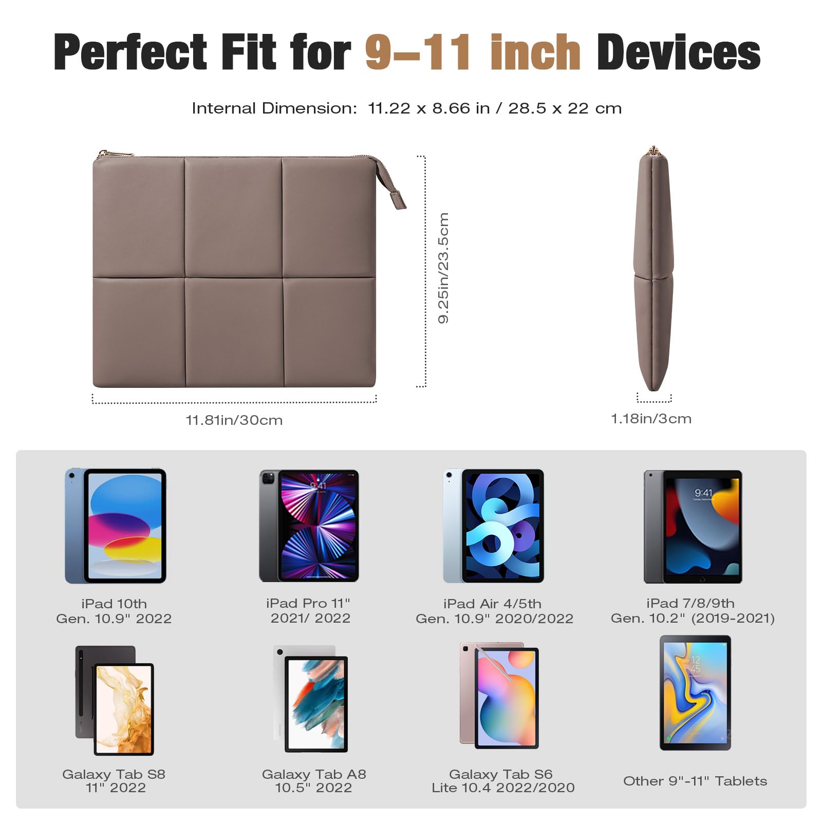 MoKo 11 Inch Tablet Sleeve Case - Premium PU Leather Protective Cover for iPad Pro 11 (M4/M2), iPad Air 10.9 (5th/4th Gen), iPad 10th Gen 10.9 - Built-in Elastic Band, Puffy Design - Perfect for Work, School & Travel (Coffee Brown)