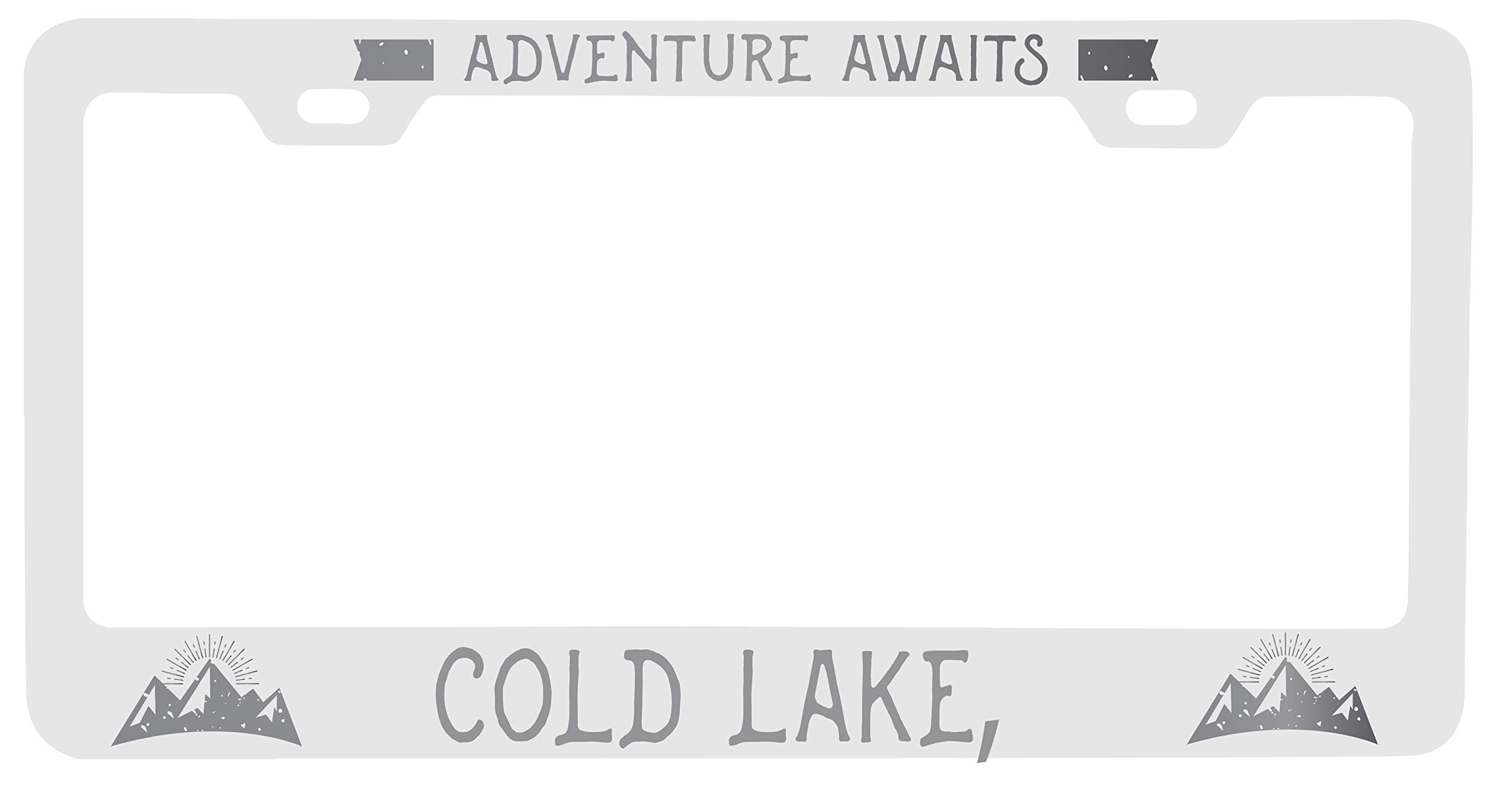 Custom Laser Engraved Metal License Plate Frame - 'Adventures Await' Design - Durable Car Accessory for Road Trips & Outdoor Enthusiasts