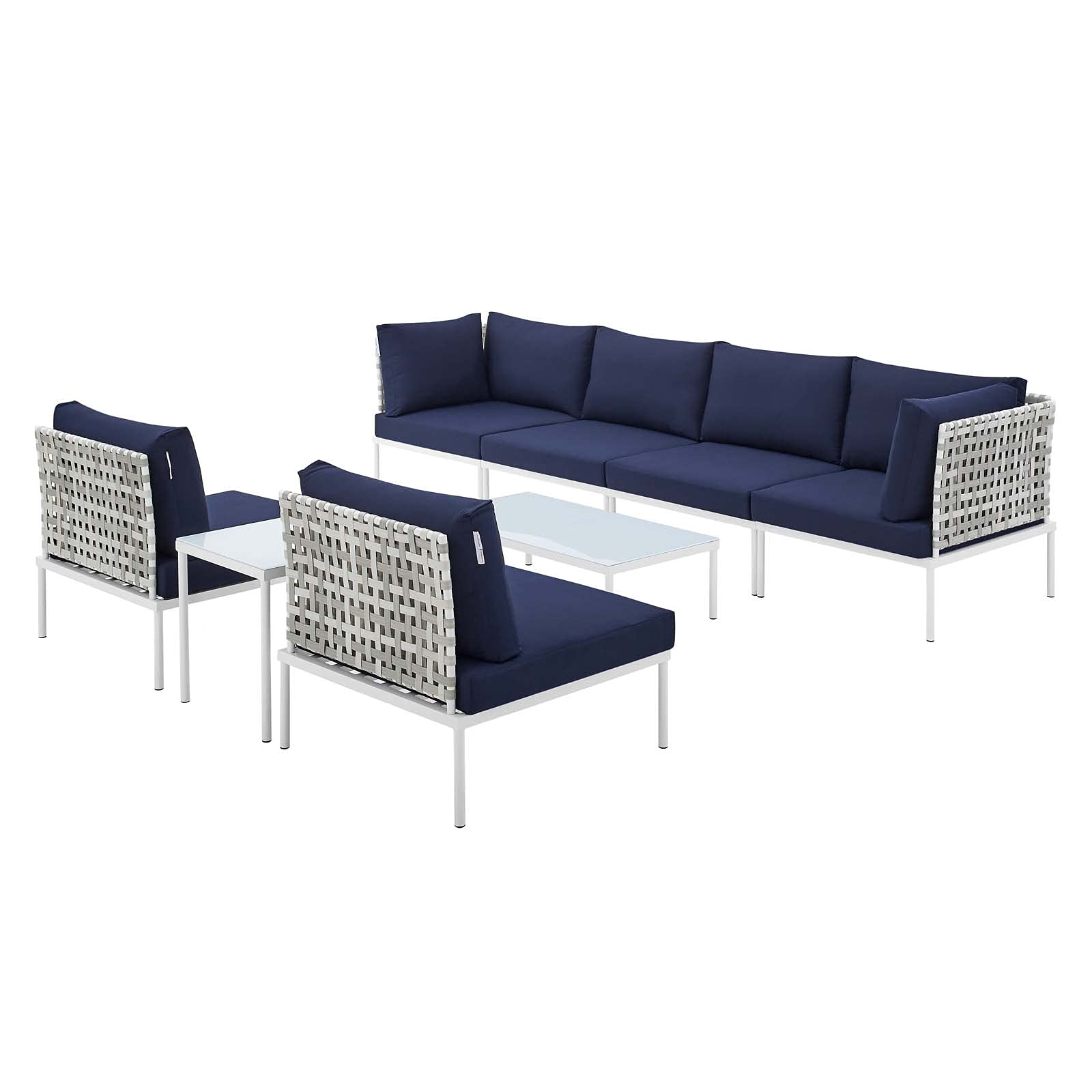 Modern Navy Blue Aluminum Lounge Sectional Sofa Set with Table - Outdoor Patio Furniture for Garden, Cafe, Poolside & Backyard Relaxation