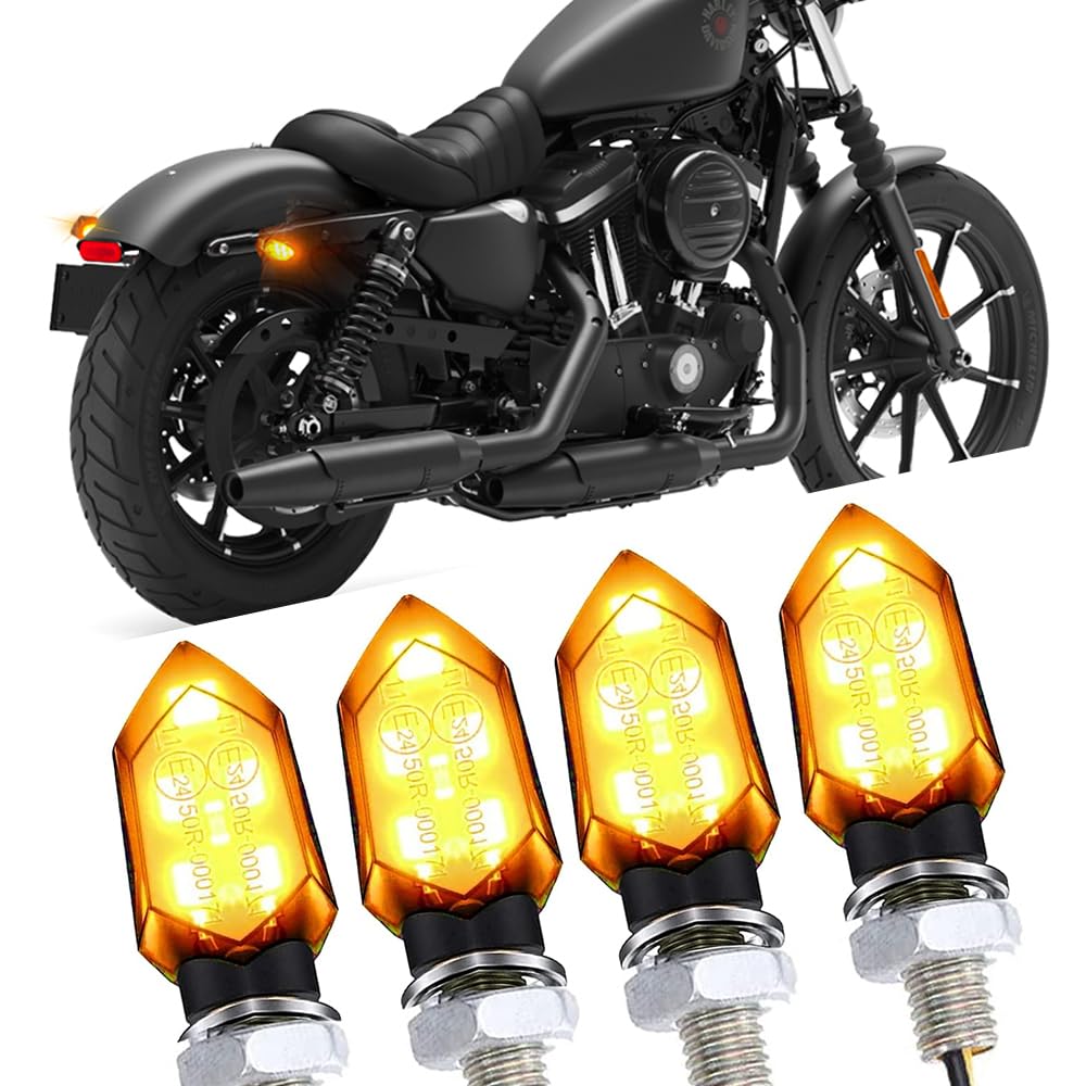 4-Piece 12V Motorcycle LED Turn Signal Lights - 5 LED Amber Blinker Indicators for Front & Rear - Durable Mini Lights for Harley, Honda, Kawasaki - Perfect for Night Riding & Safety Enhancement