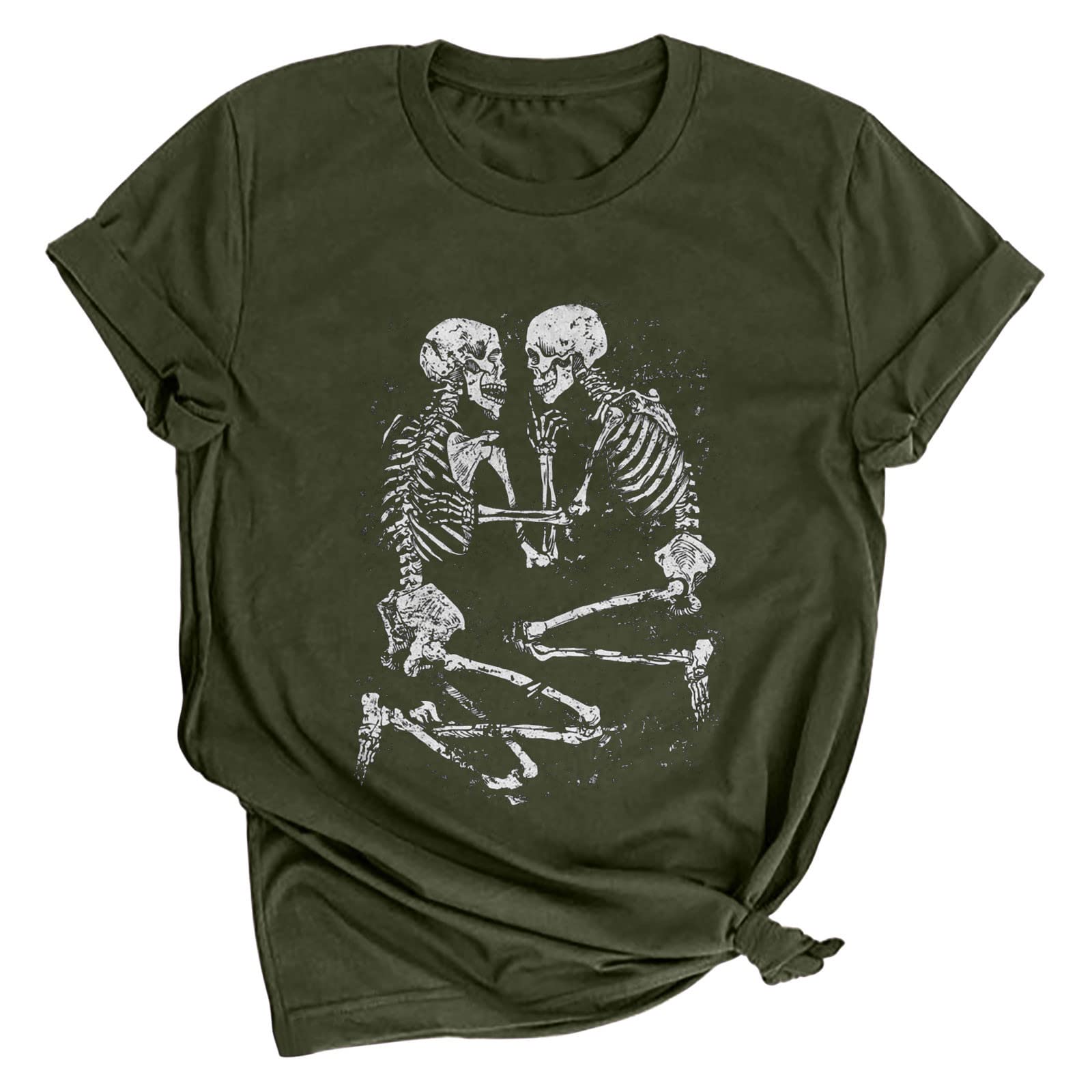 Funny Vintage Y2K Graphic Tees for Women - Short Sleeve Skeleton Print Casual T-Shirts & Tunic Blouses | Perfect for Casual Outings, Parties, and Everyday Wear