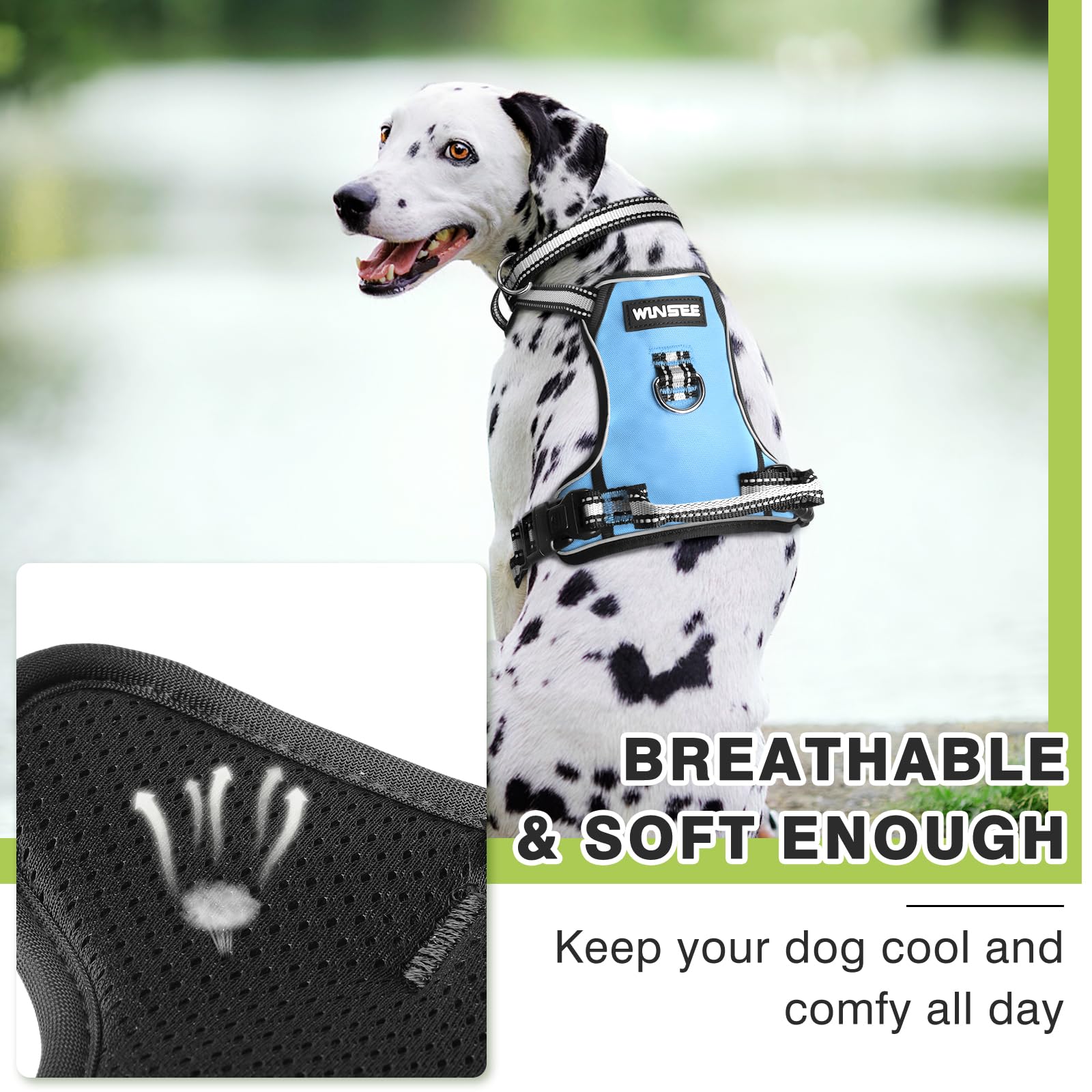 WINSEE No Pull Dog Harness - Adjustable Reflective Pet Vest with Front/Back Leash Clips for Small Medium Large XL Dogs - Easy Control Handle for Walking, Running & Outdoor Adventures