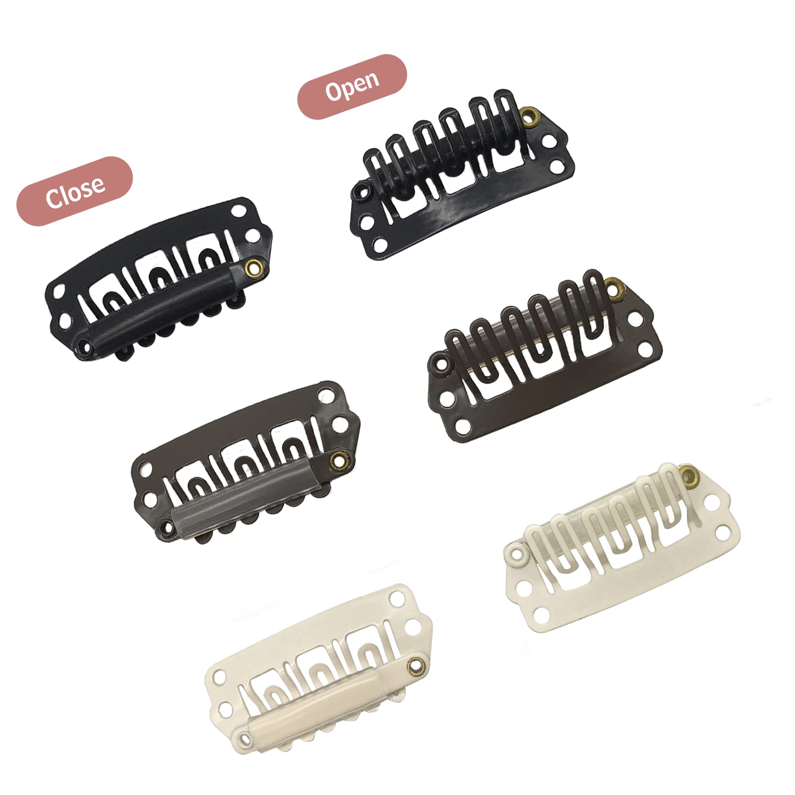 DOORES 2 Pack U-Shape Metal Snap Hair Clips for Extensions - 6 Teeth, 30mm, 1.2g Each - Soft Rubber Dark Brown Hair Extension Clips for Secure Hold | Perfect for Weaves, Wigs & Styling