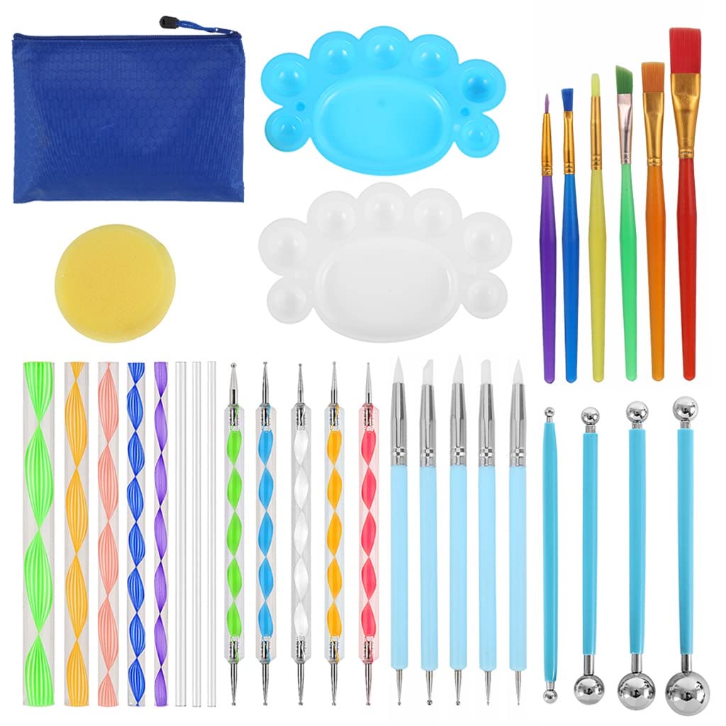 Dotting Tools Kit for Rock Painting - Dot Art Stencils, Ball Stylus, Brush & Tray Set - Perfect for Stone Art, DIY Crafts & Mandala Painting Projects