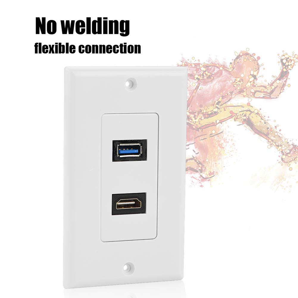 HDMI 1.4 & USB 3.0 Wall Plate Outlet Cover - White AV Jack Panel Mount Socket for Home Theater & Office Setup - High Speed Data Transfer & 4K Video Support