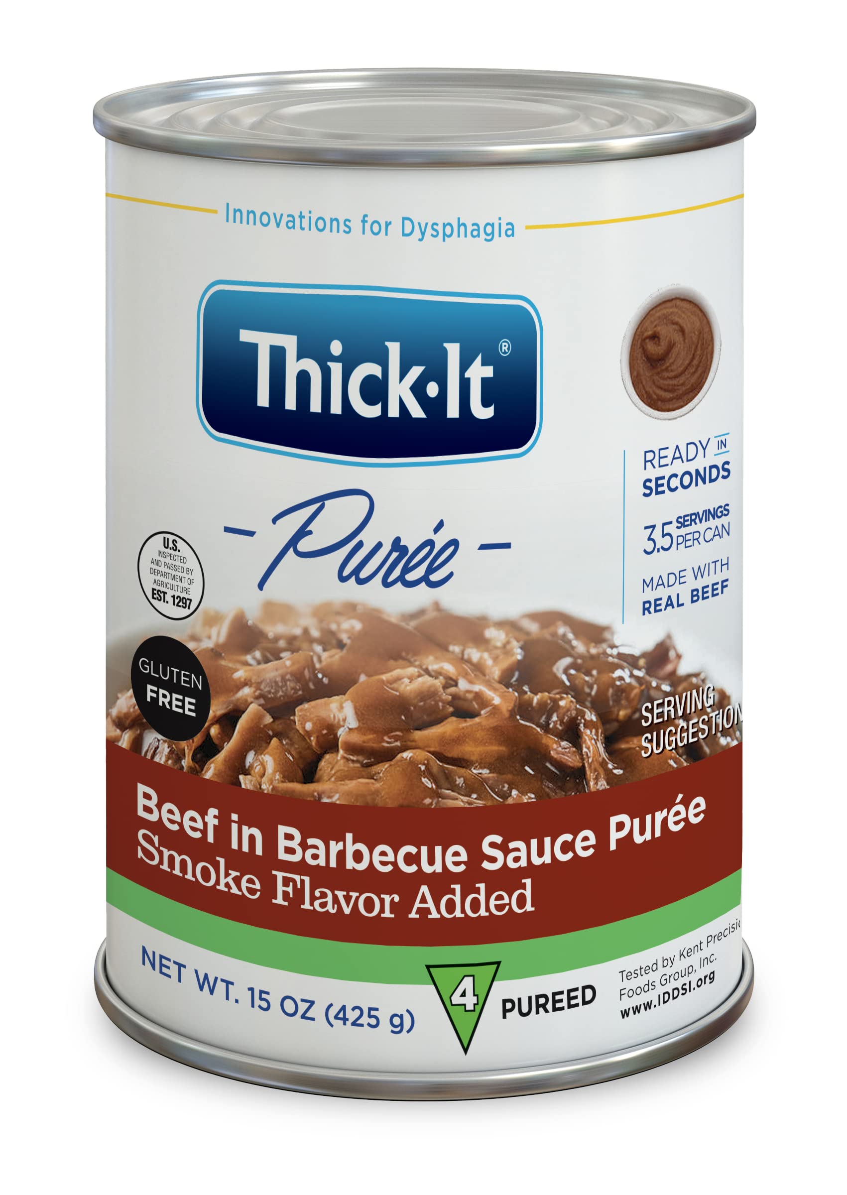 Thick-It Pureed Beef in Barbecue Sauce (IDDSI Level 4) - 15oz Cans (Pack of 12) | Real Beef, Easy-to-Swallow, Nutrient-Rich Puree for Dysphagia Diet | Perfect for Seniors, Post-Surgery Recovery & Special Needs Meals