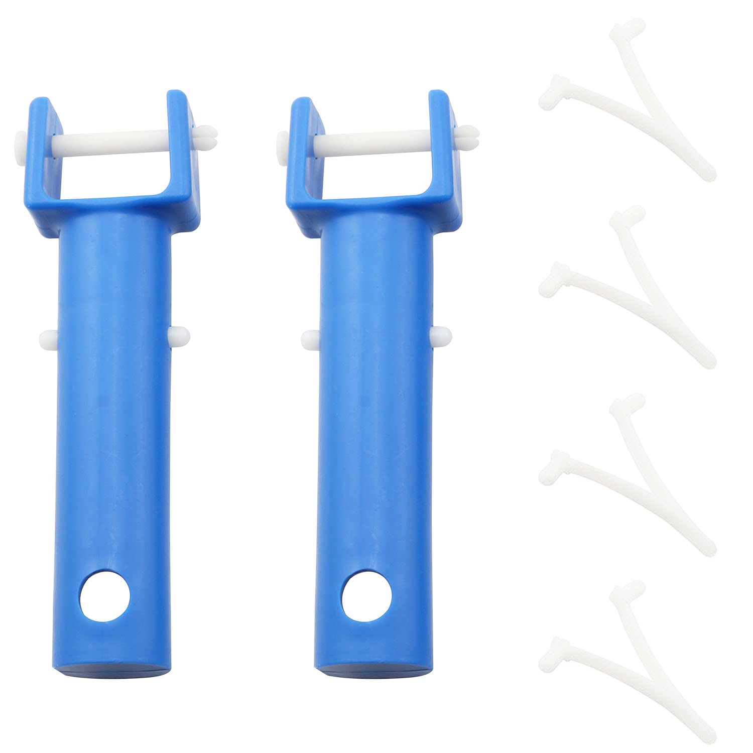 RLECS 2-Pack Universal Vacuum Pool Brush Handle Replacement - Blue with V Clips & Pins for Swimming Pool & Spa Cleaning | Heavy-Duty Maintenance Tool for In-Ground & Above Ground Pools
