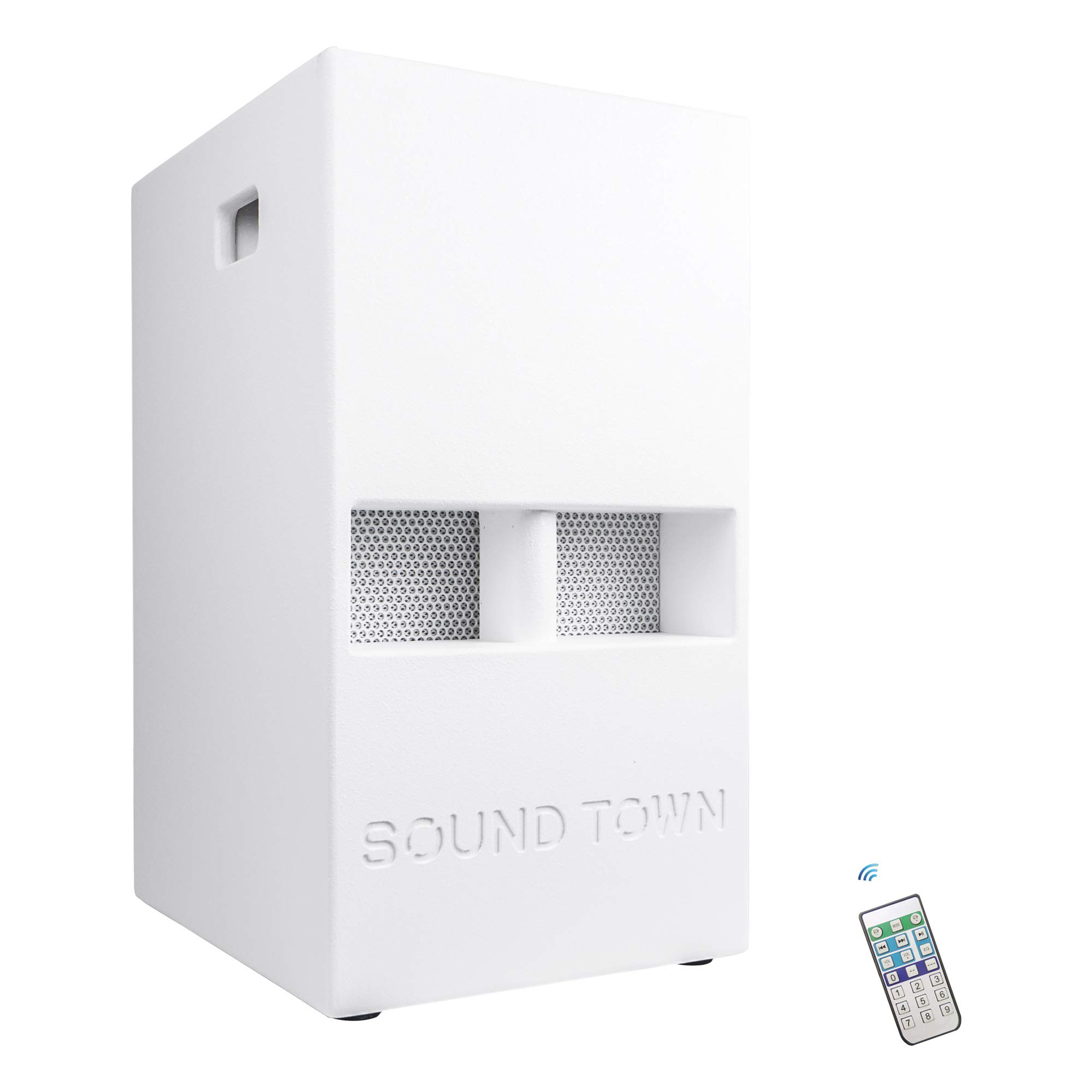 Sound Town CARPO-V5W12 12” 1400W Powered Subwoofer with 2x 500W Passive Column Speakers - White, Professional Line Array System for Live Events, DJ Performances, and Outdoor Concerts