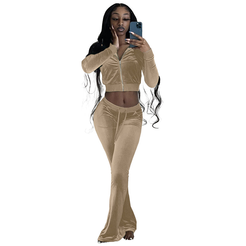 Women's Long Sleeve Crop Top & High Waist Pants Suit Set - Fashionable Workout Outfit for Yoga, Gym & Casual Wear