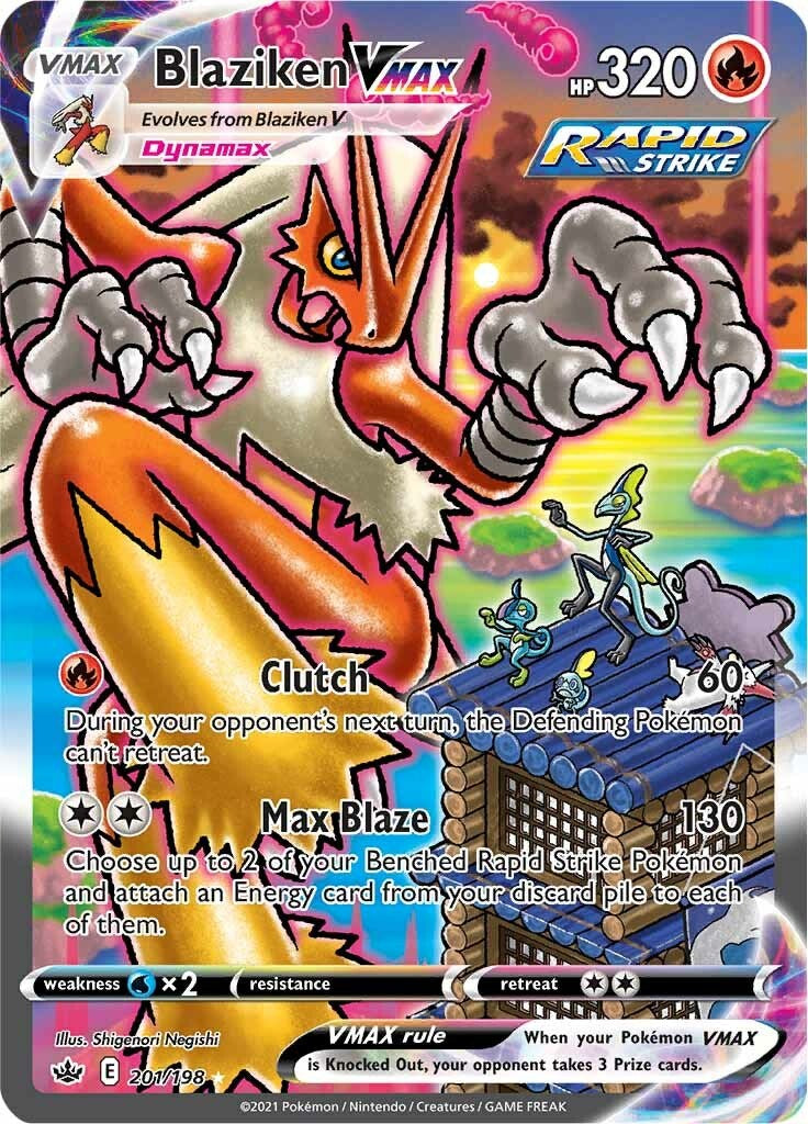 Blaziken VMAX Alternate Art Secret Rare Pokemon Card SWSH06 201/198 - Collectible Trading Card for Battles & Display