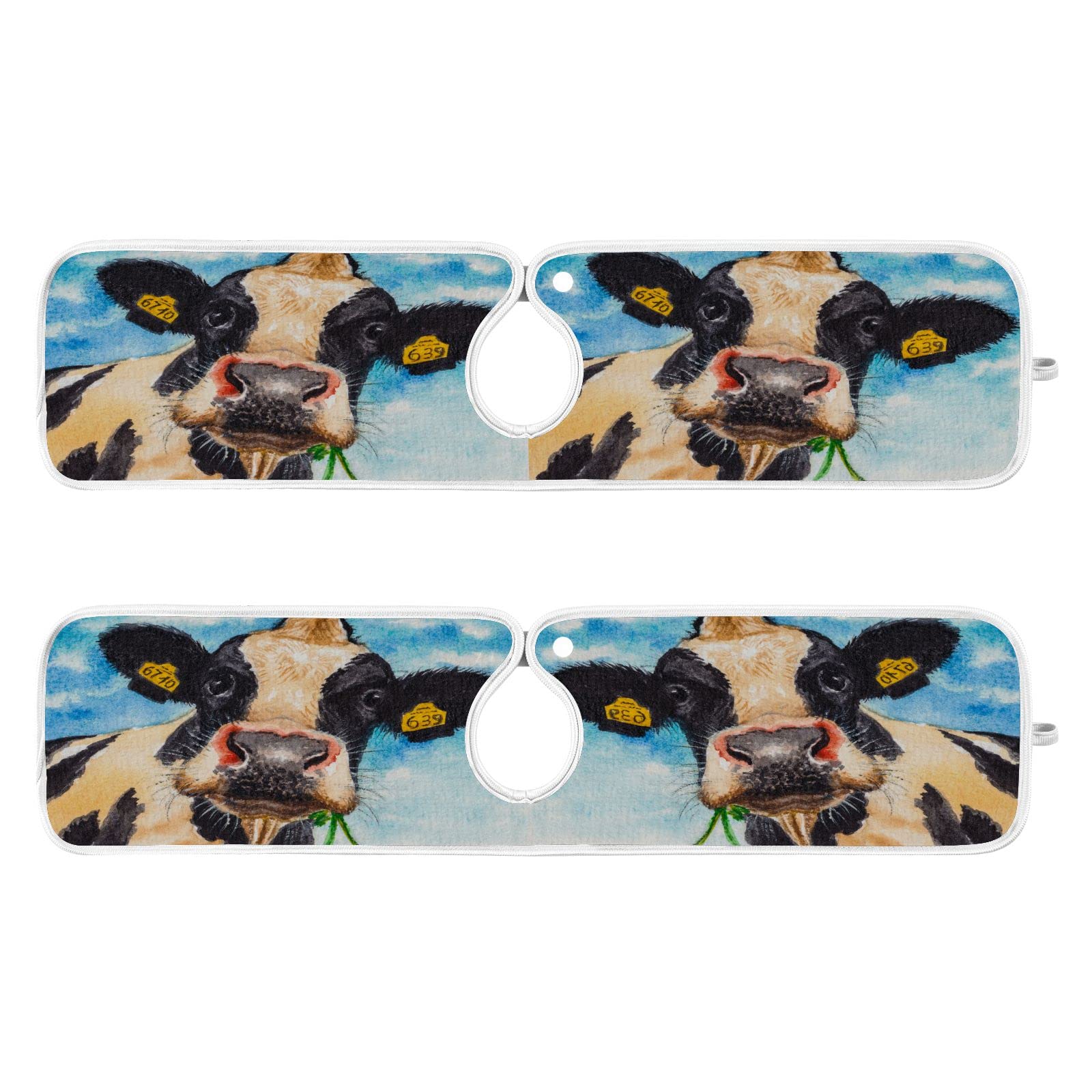 2 Pack Cute Cow Faucet Splash Catcher - Absorbent Kitchen Sink Mat, Drip Catcher & Drying Mat for Faucet Guard - Perfect for Kitchen, Bathroom & RV Use
