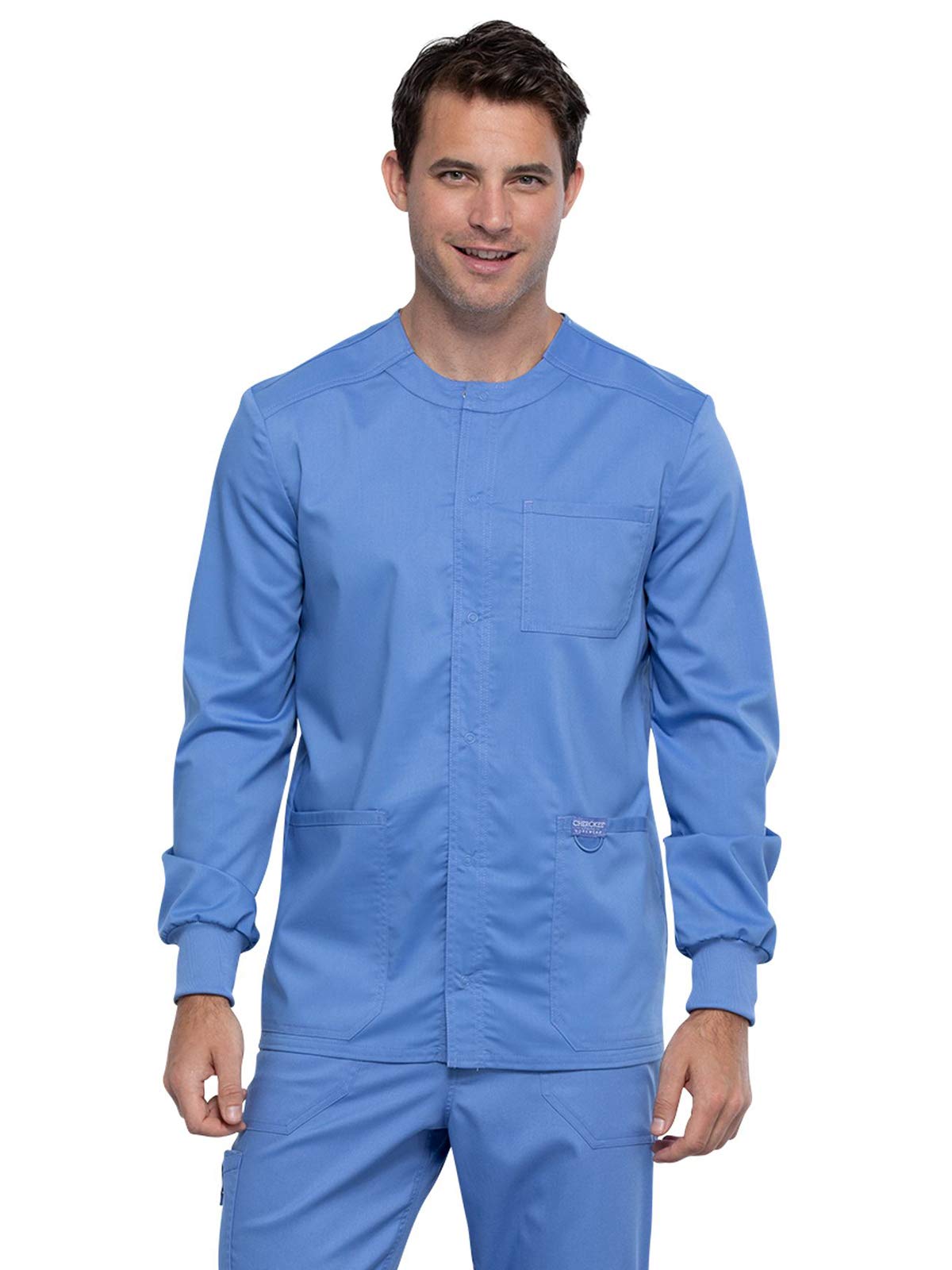 Cherokee Men's Warm Up Scrubs Jacket WW380 - Snap Front Workwear for Medical Professionals - Perfect for Hospitals, Clinics & Healthcare Workplaces