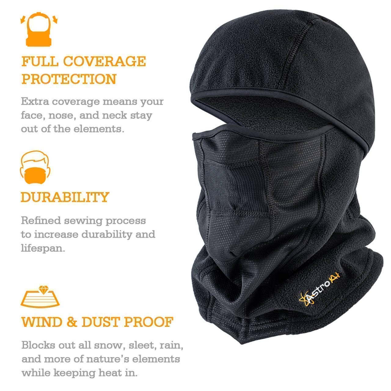 AstroAI Ski Mask Balaclava - Windproof & Breathable Cold Weather Face Cover for Skiing, Snowboarding, Motorcycling (Polar Fleece, Black & Navy Blue Bundle) - Perfect for Winter Sports & Outdoor Activities