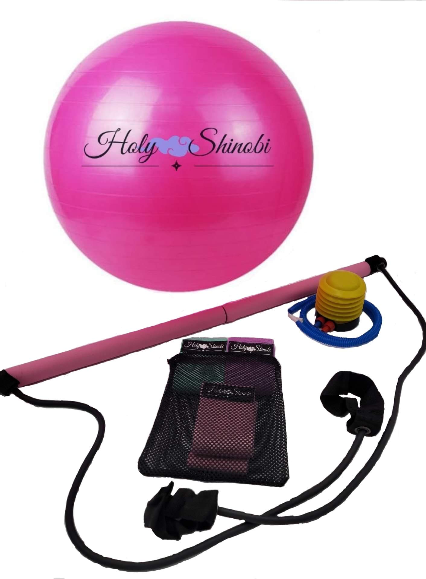 Holy Shinobi Pilates Bar Kit with Exercise Ball, Resistance Bands & Yoga Ball - Full Body Workout Equipment for Home Gym, Leg & Butt Toning - Perfect for Pilates, Yoga, Strength Training & Fitness Routines