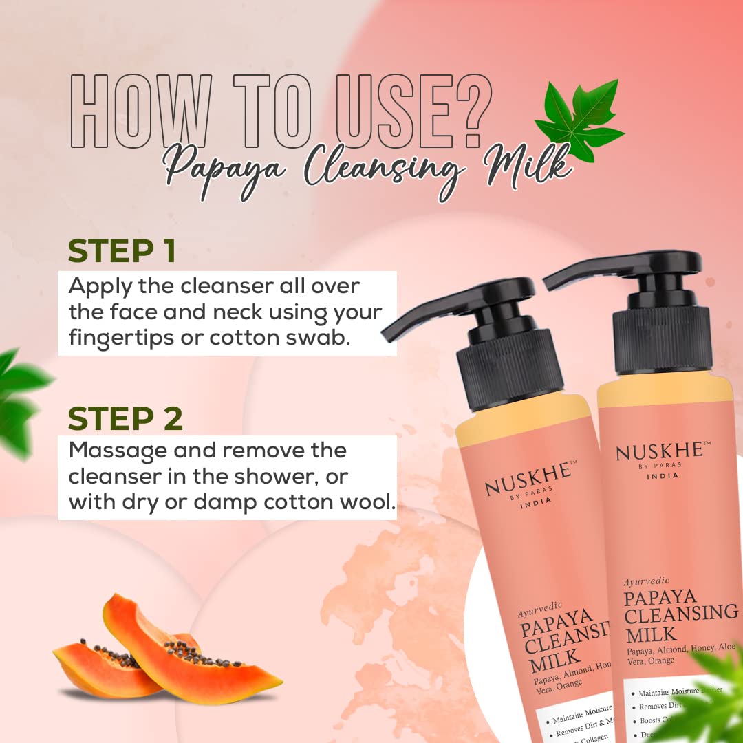 Nuskhe By Paras Ayurvedic Papaya Cleansing Milk - Natural Face Wash for Glowing Skin | Gentle Exfoliation & Deep Cleansing | Perfect for Daily Skincare Routine & Acne-Prone Skin