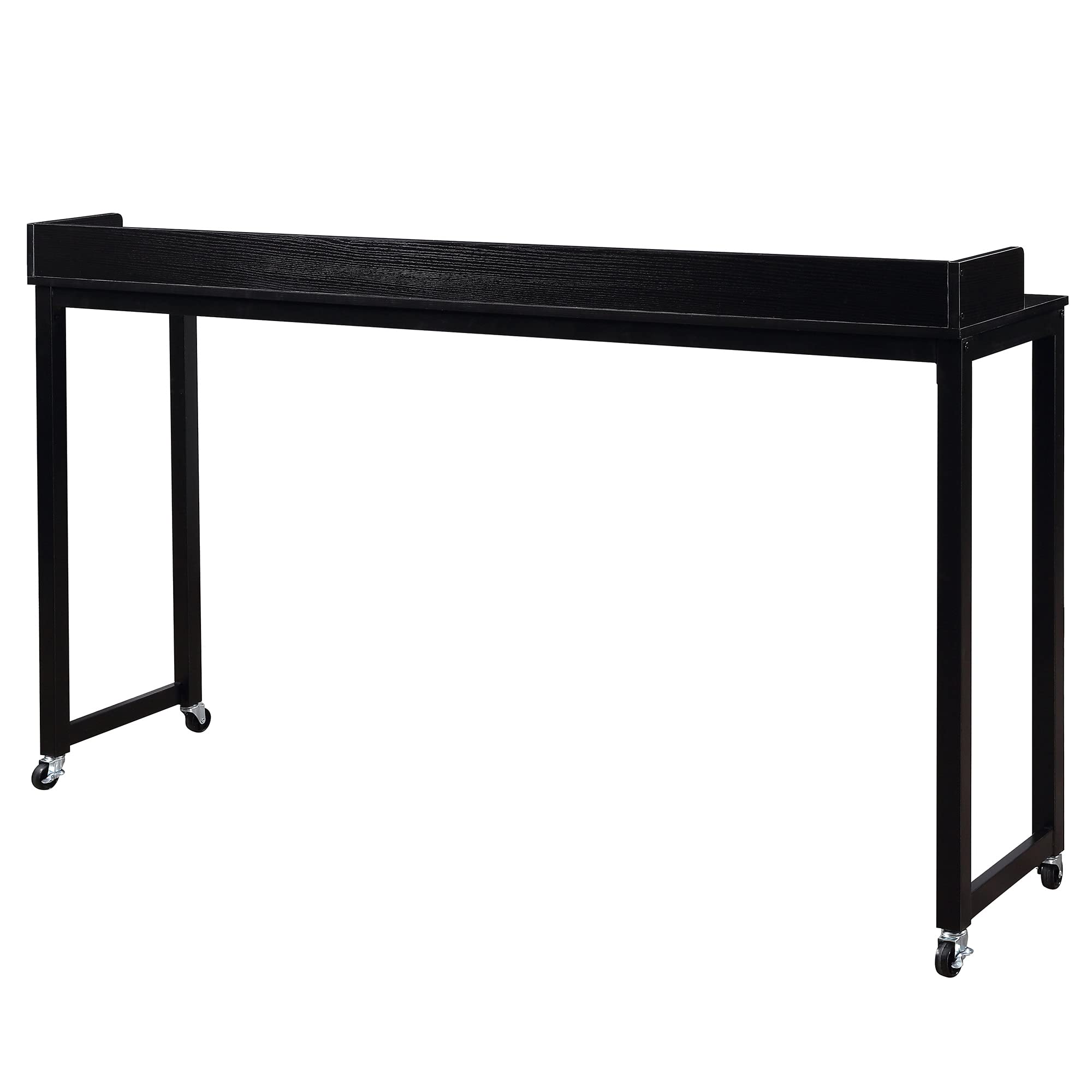 Sturdy Adjustable Overbed Table with Wheels - Queen Size Mobile Desk with Heavy-Duty Metal Legs, Rolling Laptop Table for Bed, Sofa, or Wheelchair Use - Perfect for Bedroom, Office, Hospital & Home (Black)