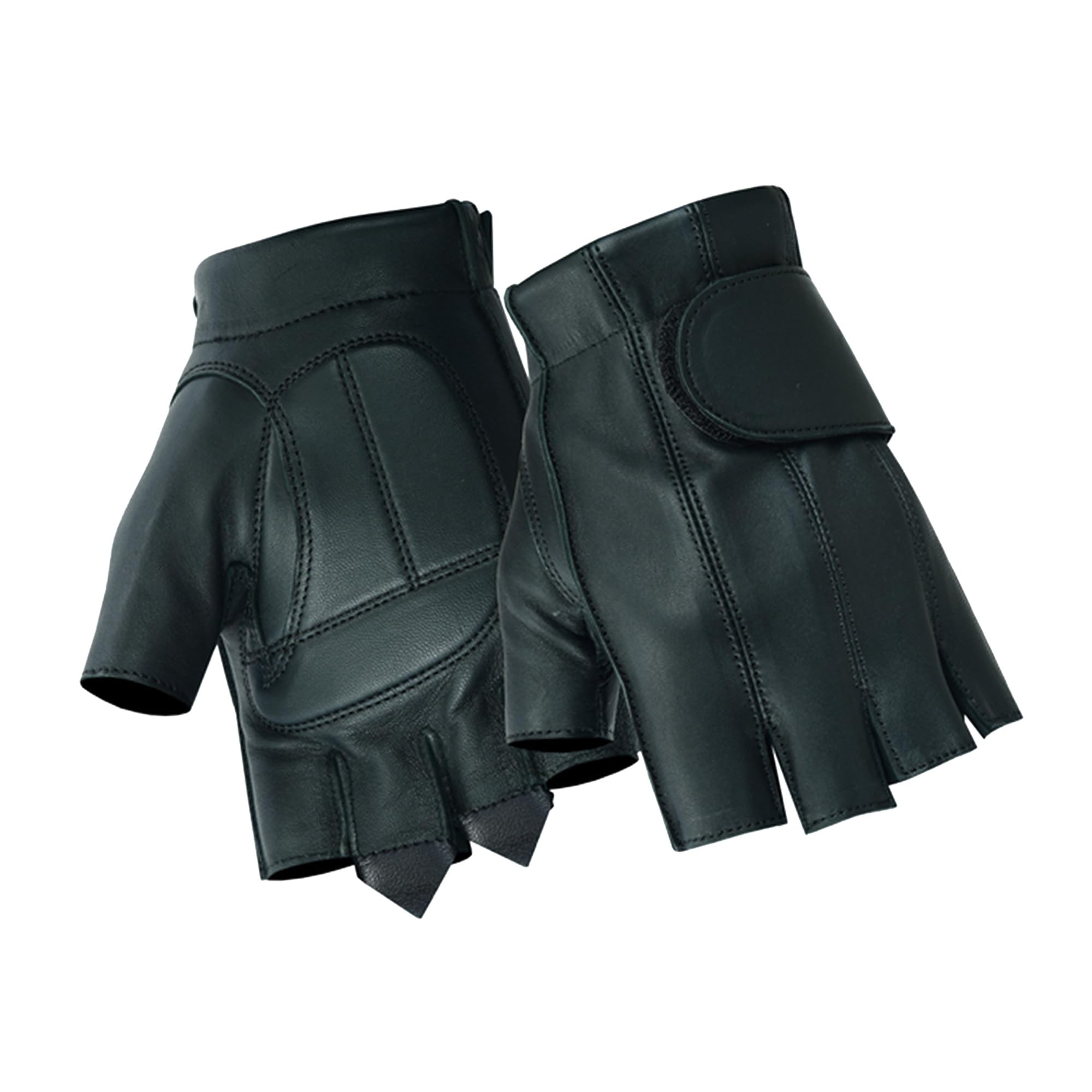 Premium Deerskin Leather Motorcycle Gloves for Men - Fingerless Biker Gloves with Gel Palm Padding & Adjustable Wrist Strap - Ideal for Cruiser Riding, Harley Davidson & Long-Distance Motorcycle Trips