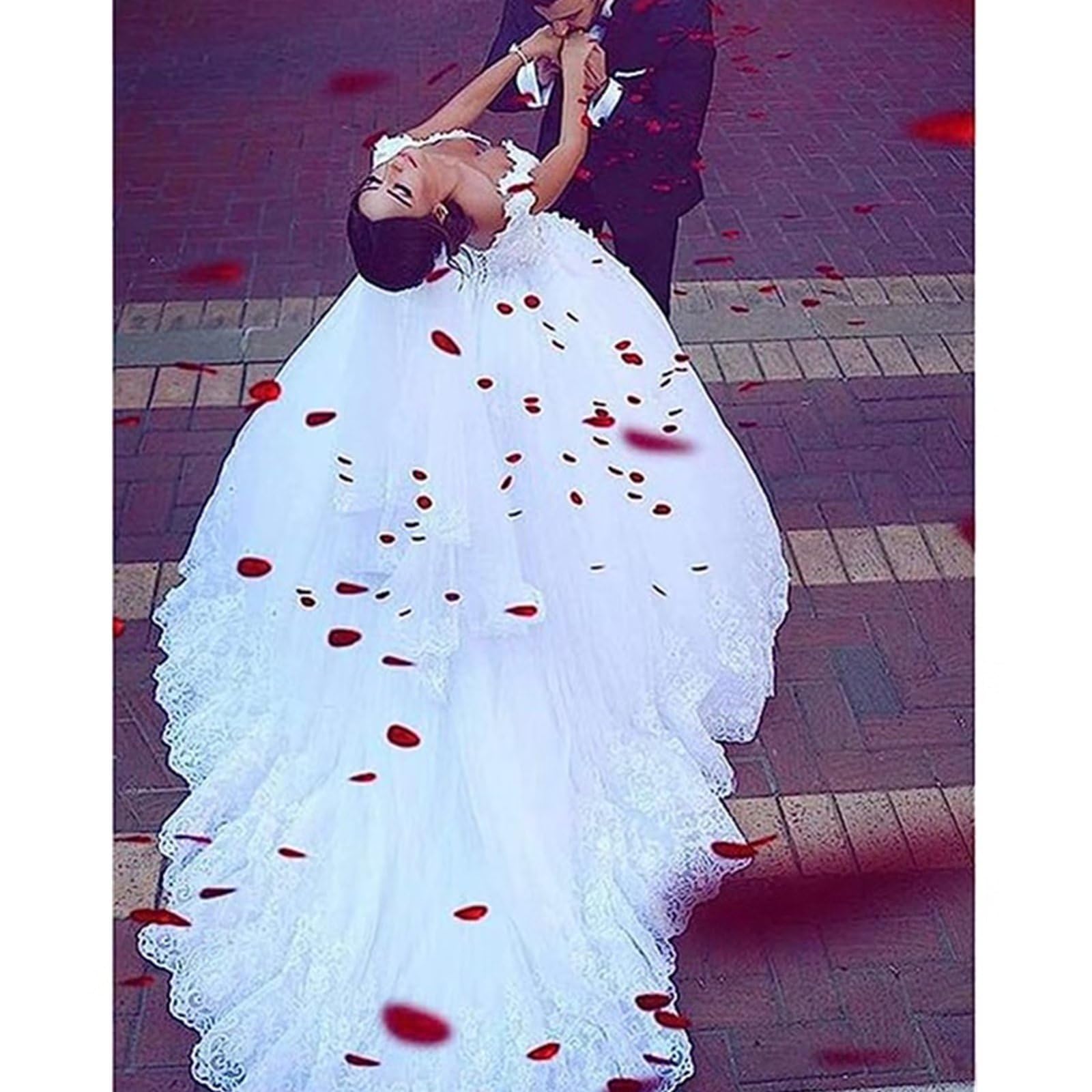 Elegant V-Neck Beaded Lace Tulle Wedding Dress for Bride - Ball Gown Bridal Gown for Women | Perfect for Church Ceremony, Beach Wedding & Formal Reception