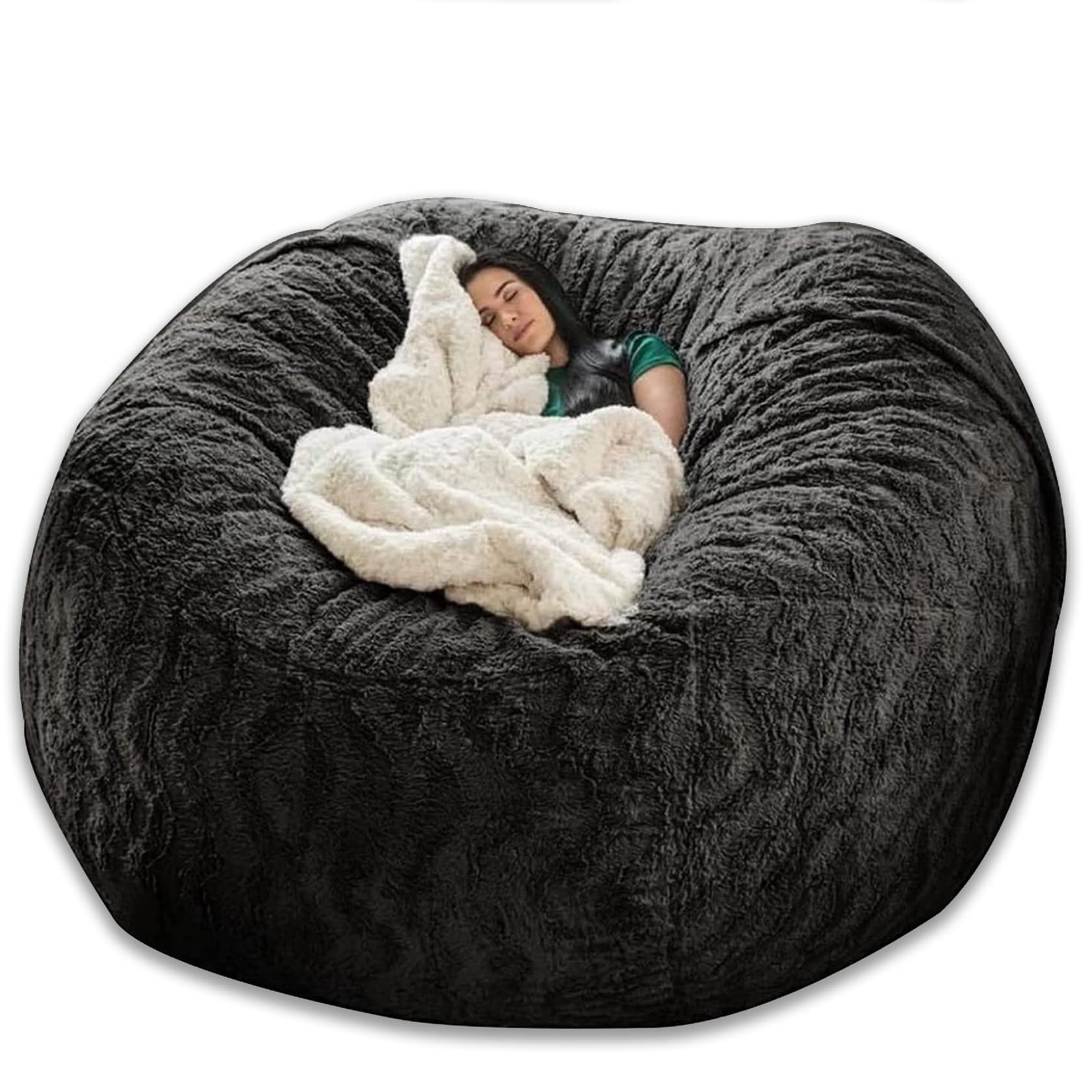 **6ft Dark Grey Giant Bean Bag Chair for Adults - Soft Microfiber Cover with Sturdy Zipper (No Filler) - Perfect for Lounging, Gaming & Relaxing in Bedroom or Living Room**