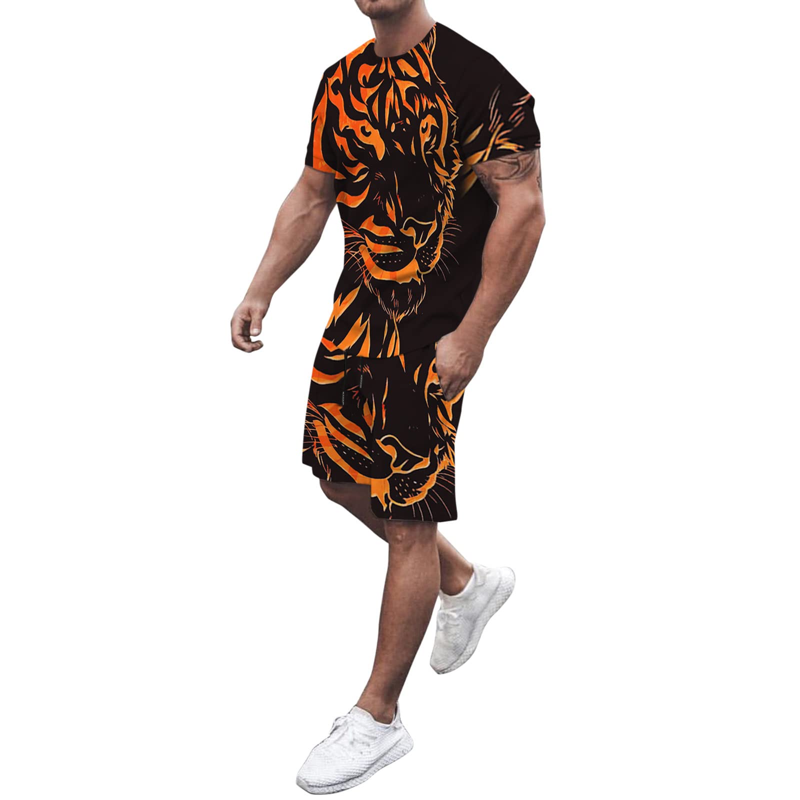 AMTF Men's 2022 Casual 2-Piece Sweatsuit Set - Loose Fit Crewneck T-Shirt & Joggers Tracksuit for Gym, Running, Lounge Wear & Street Fashion