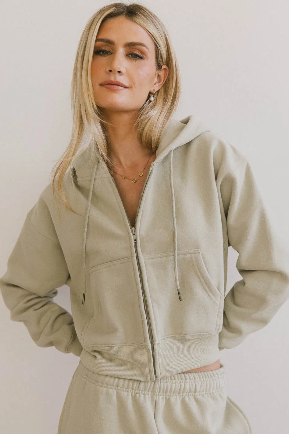 Ezra Sage Green Zip Up Hoodie for Women - Lightweight Casual Jacket for Outdoor Activities, Travel & Lounge Wear