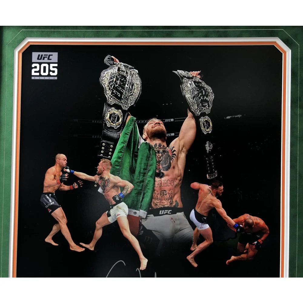 Authentic Conor McGregor Signed UFC 205 Championship Dual Belt Framed 20x24 Photo with COA - Official Autograph vs Eddie Alvarez - Perfect for MMA Memorabilia Collection & Man Cave Decor