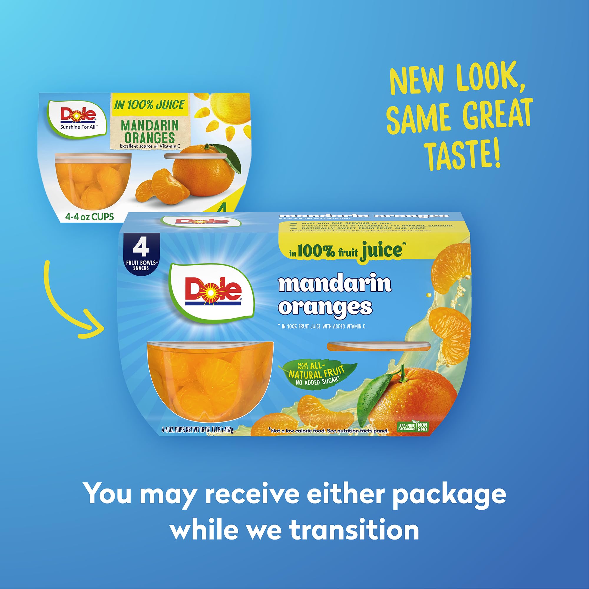 Dole Mandarin Oranges in 100% Juice - 24 Pack of 4oz Fruit Cups | Gluten Free, Dairy Free, Healthy Snacks for Kids & Adults | Perfect for School Lunches, Office Snacks & On-the-Go Refreshment