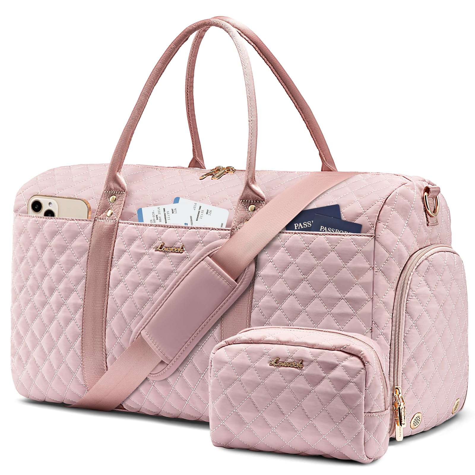 LOVEVOOK Travel Duffle Bag for Women - Waterproof Carry On Overnight Bag with Shoe Compartment & Wet Pocket | Gym, Hospital, Weekend Getaway & Labor Delivery Bag | Includes Free Toiletry Bag