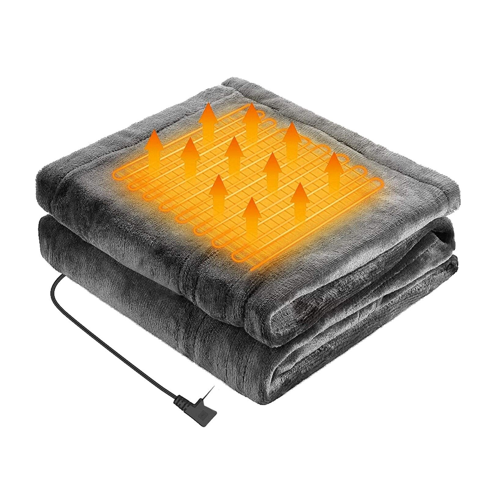 QIAOLI USB Electric Heated Blanket with LCD Display - Flannel Washable Electric Blanket for Winter, Cold Proof & Fast Heating - Perfect for Bed, Sofa, Office & Travel (Grey)