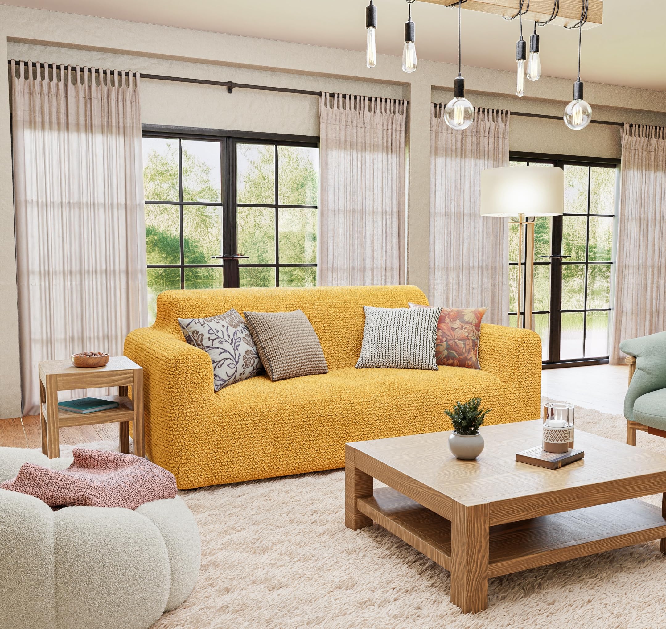 PAULATO BY GA.I.CO. Oversized Loveseat Slipcover - Stretch Sofa Cover for Chairs & Couches - 1-Piece Washable Microfiber Protector (Mango) - Perfect for Living Room, Bedroom & Home Decor