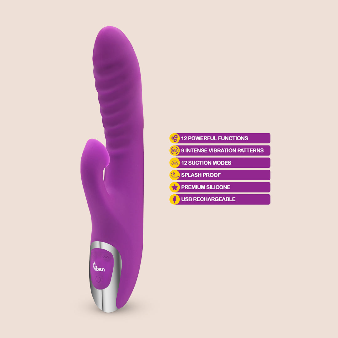 Viben Frenzy Suction Rabbit Vibrator - Waterproof & Rechargeable Adult Toy for Women | Perfect for Couples Play, Solo Pleasure & Underwater Fun