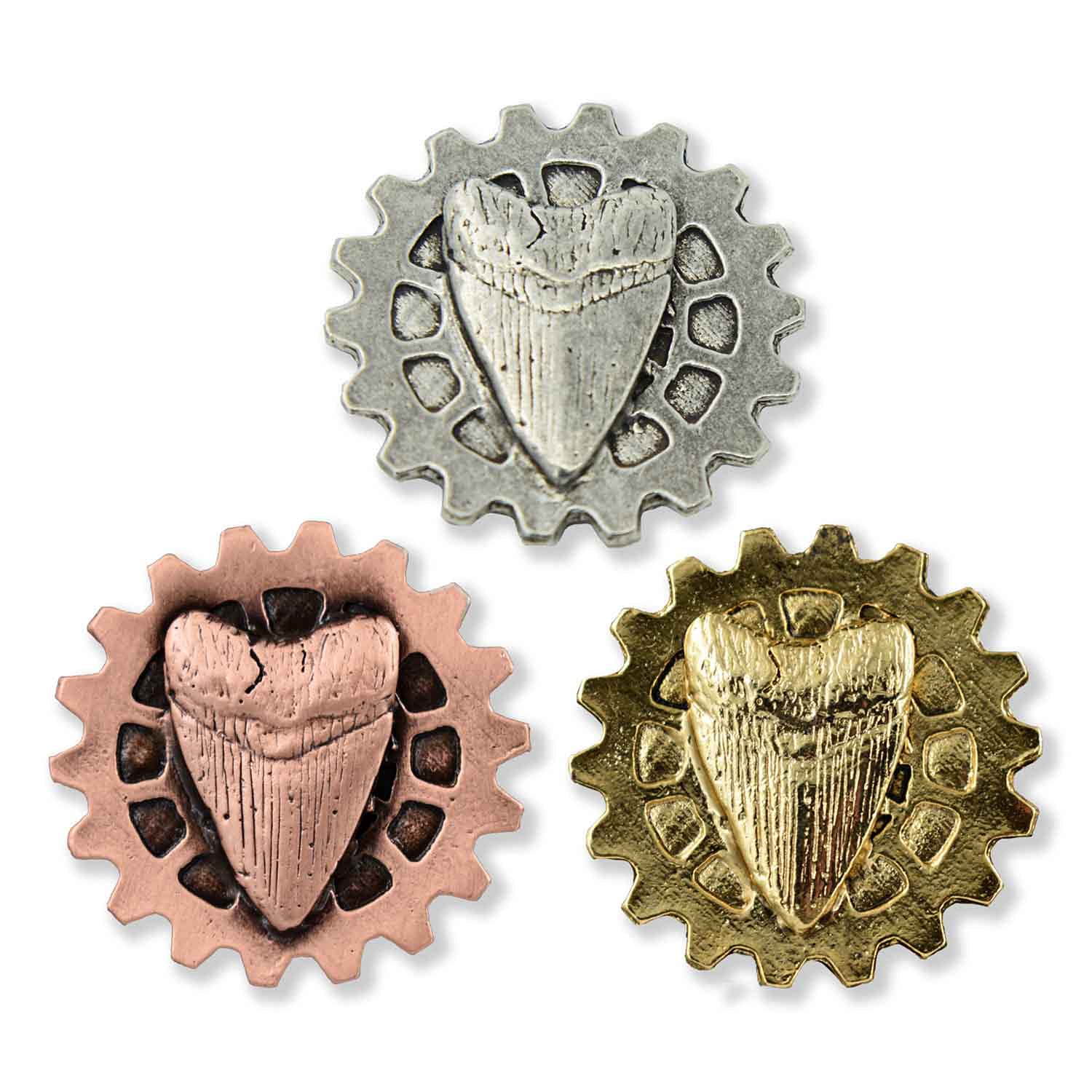 Handmade Gothic Steampunk Brooch Pins - Skull, T-Rex, Raven, Shark Tooth, Ship & Cobra Designs - Pewter, Copper & Gold Jewelry - USA Made - Perfect for Cosplay, Costume Accessories & Alternative Fashion