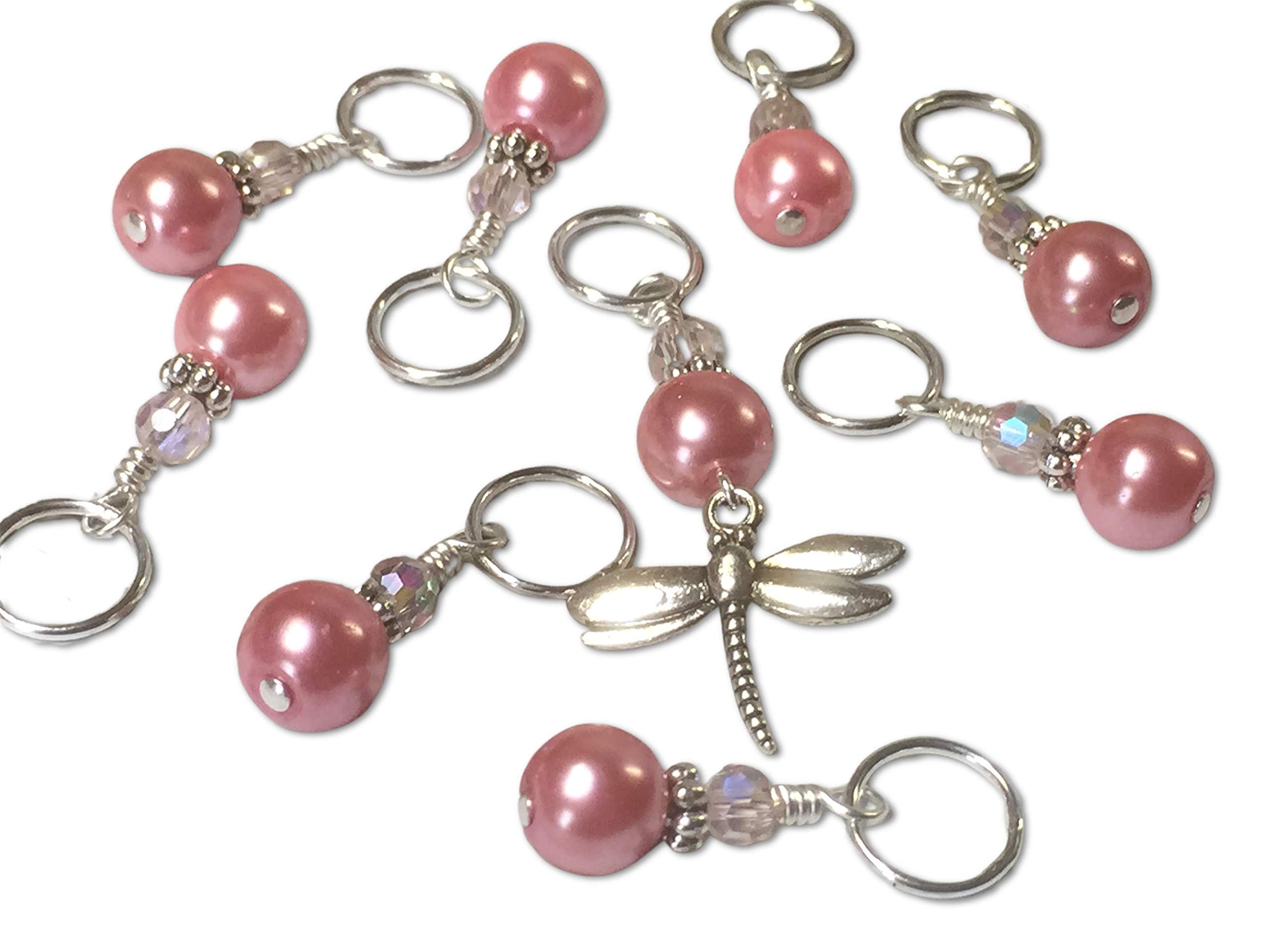 Pink Dragonfly Knitting Stitch Markers - Handmade Jewelry for Crochet & Knitting Projects - Perfect for DIY Crafters and Knitters (Set of 10)