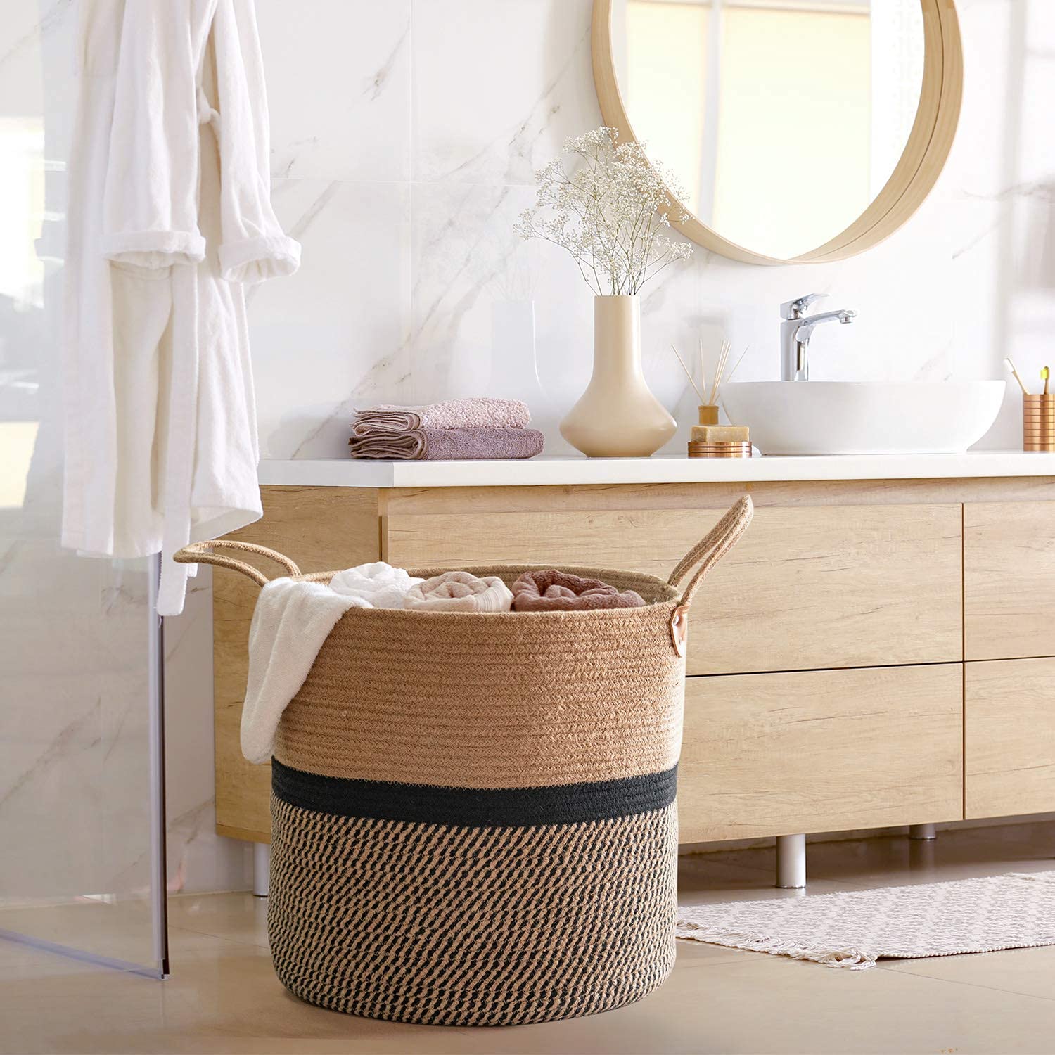 CHICVITA Large Jute Basket with Handles - Natural Woven Storage Baskets Set of 2 for Home Organization, Laundry, Blanket & Toy Storage - Eco-Friendly Decor for Living Room, Bedroom & Nursery