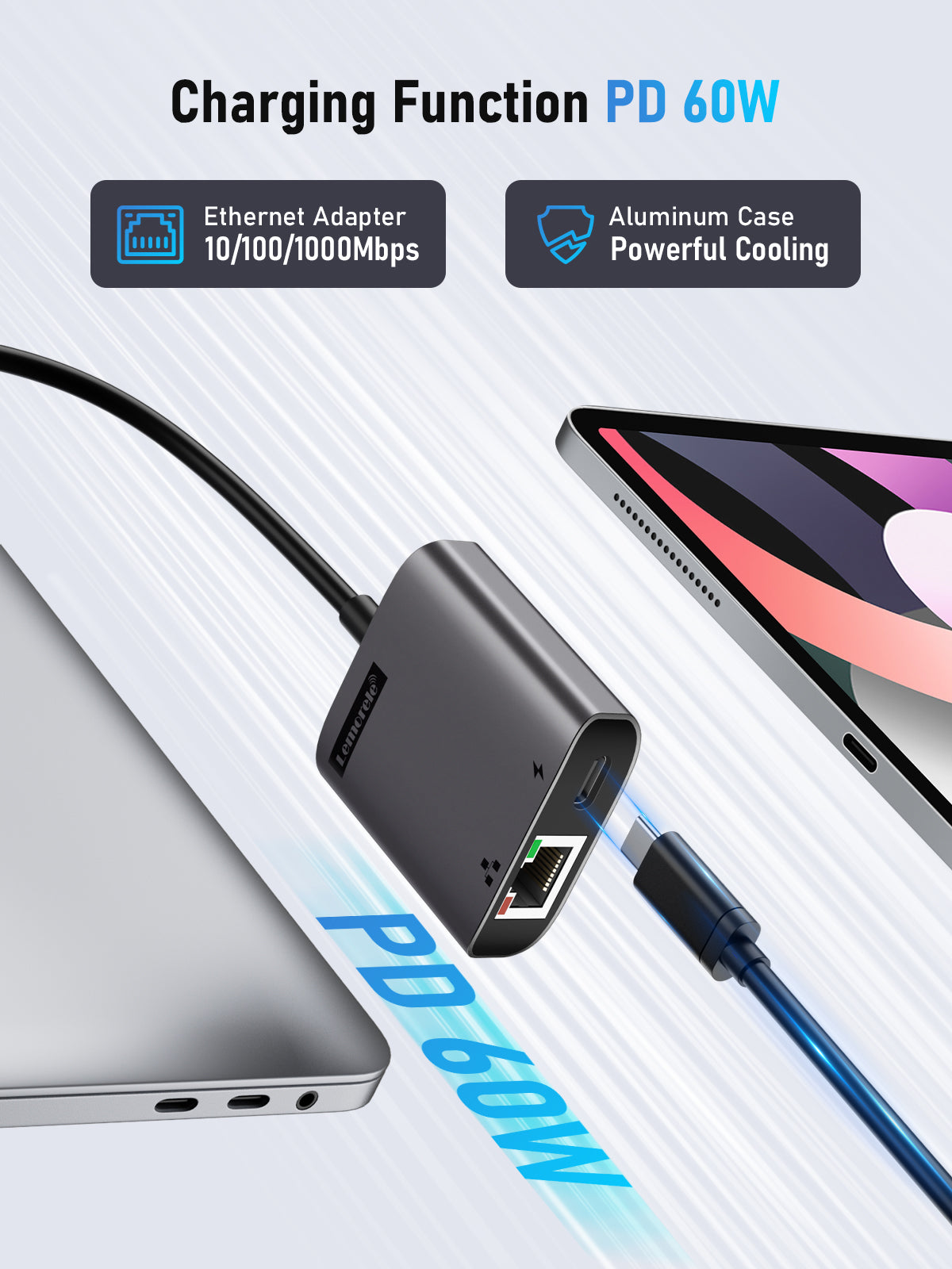 LEMORELE™ TC35L USB C to RJ45 Ethernet Adapter - High-Speed Gigabit LAN Converter for MacBook, iPad Pro, Surface Laptop & More - Perfect for Office, Gaming & Remote Work