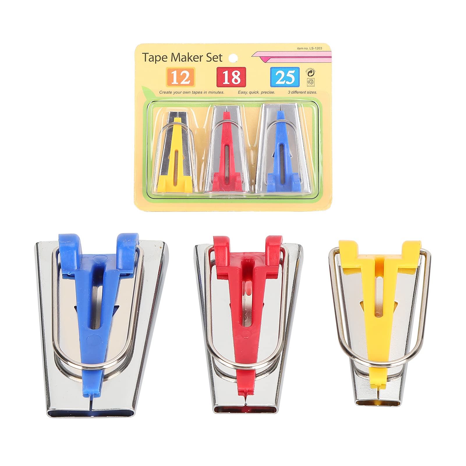 3Pcs Bias Tape Maker Kit - Fabric Tape Maker Tools with Wooden Awl, Bead Needles & Clip Presser Foot Threader for Sewing, Quilting & Patchwork | Perfect for DIY Crafts, Garment Making & Home Decor Projects