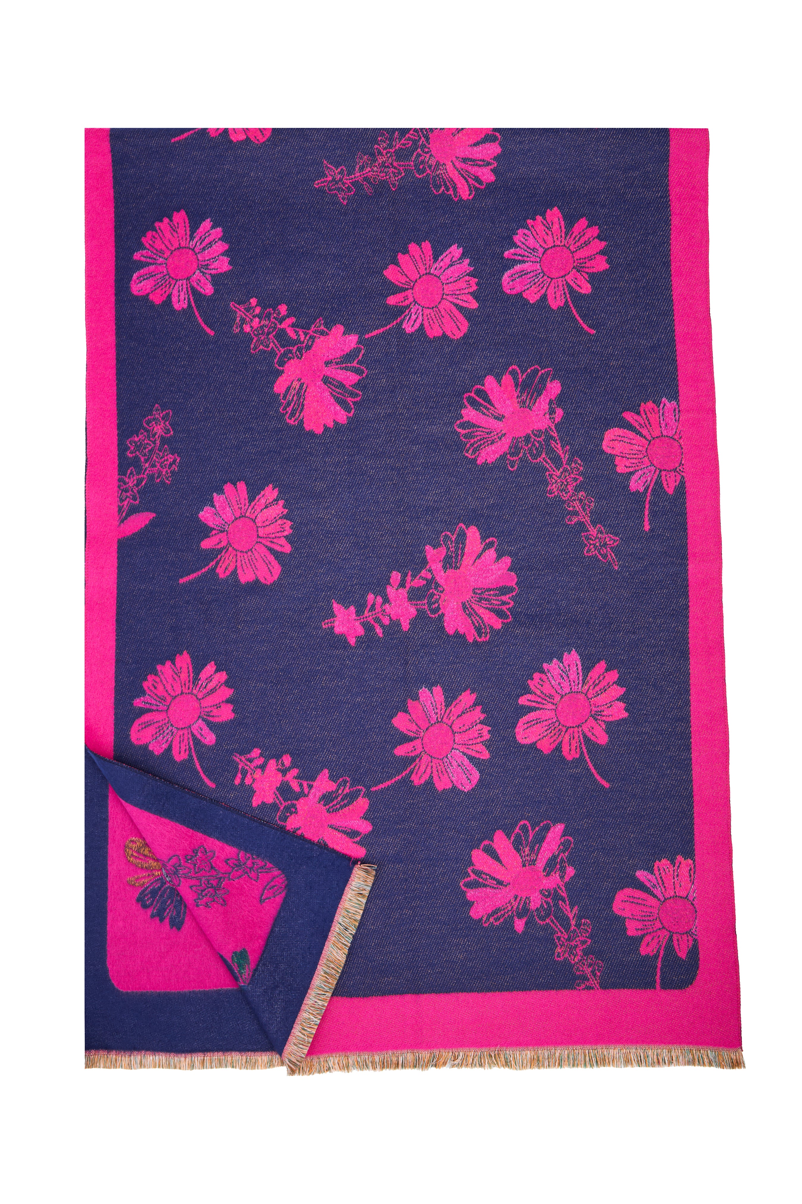 Floral Daisy Reversible Scarf - Lightweight Womens Fashion Accessory for Spring & Summer Outfits - Perfect for Office, Travel and Casual Wear