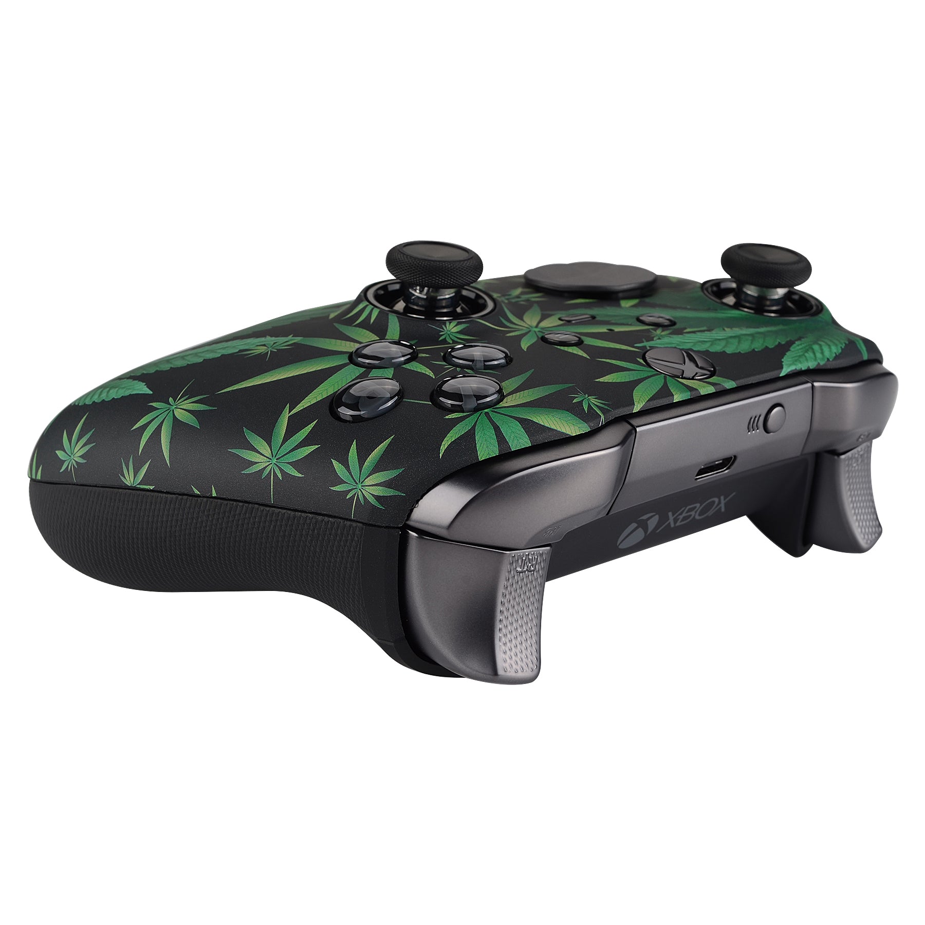 eXtremeRate Green Weeds Patterned Faceplate Cover - Soft Touch Front Housing Shell Replacement for Xbox One Elite Series 2 Controller (Model 1797 & Core) with Thumbstick Accent Rings - Perfect for Gaming, Customization & Controller Protection