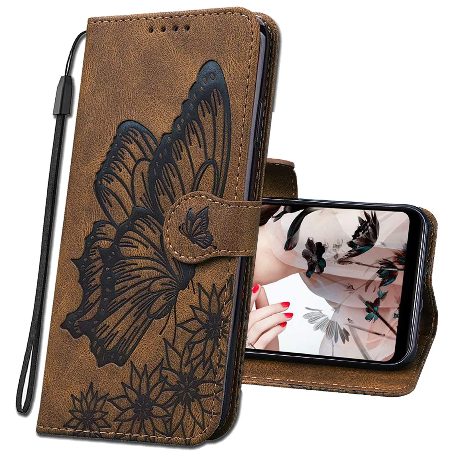 Slim Premium Leather Flip Wallet Case for Samsung Galaxy S9 with Card Holder & Magnetic Closure - Butterfly Brown CY3 | Protective Phone Cover for Everyday Use & Travel