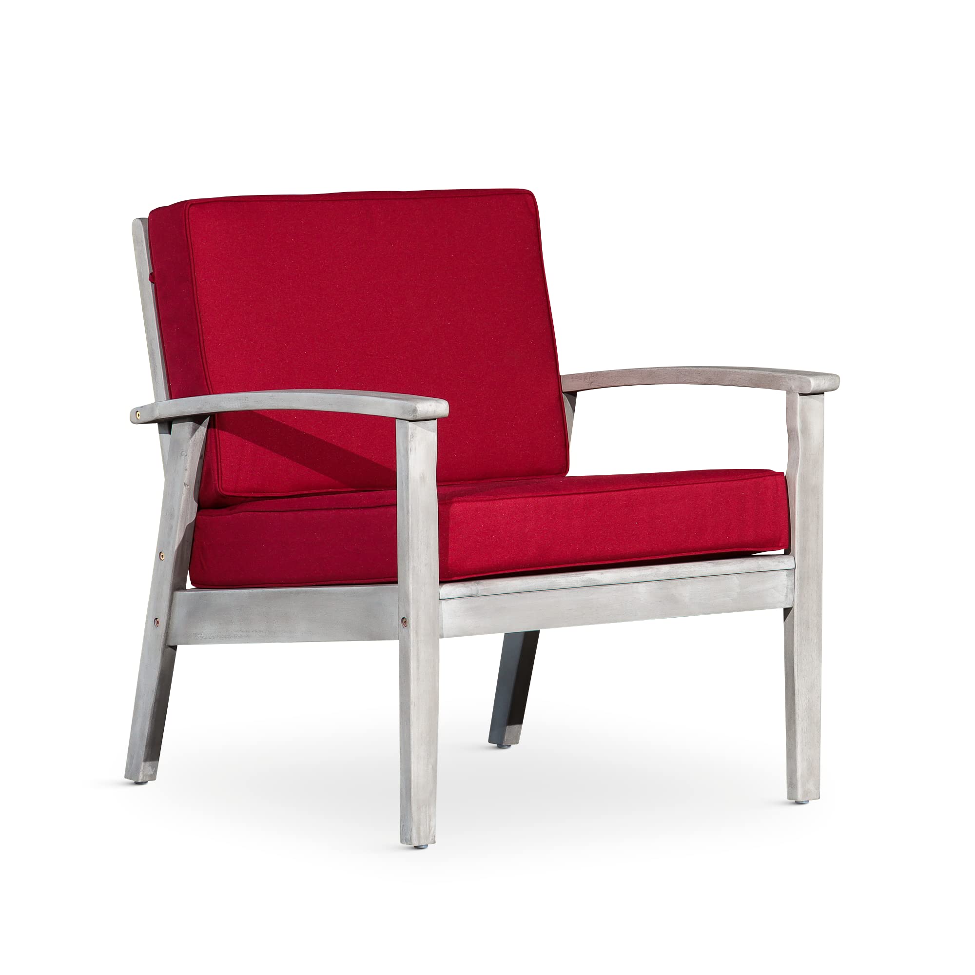 DTY Outdoor Living Longs Peak Deep Seat Eucalyptus Chair - Silver Gray Finish with Burgundy Cushions | Patio, Garden, Deck & Backyard Relaxation Furniture