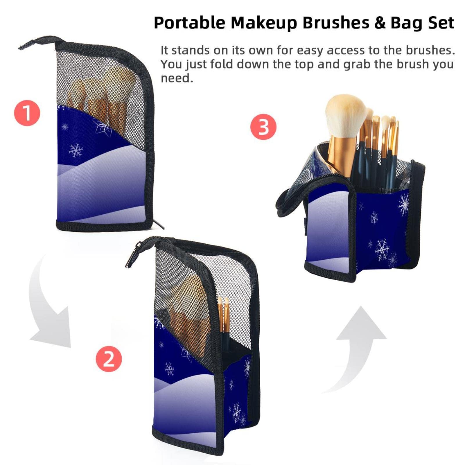 12-Piece Makeup Brush Organizer Bag with Snowflake Design - Portable Travel Cosmetic Brush Holder Case for Makeup Artists & Beauty Enthusiasts - Perfect for Home, Travel, and Professional Use