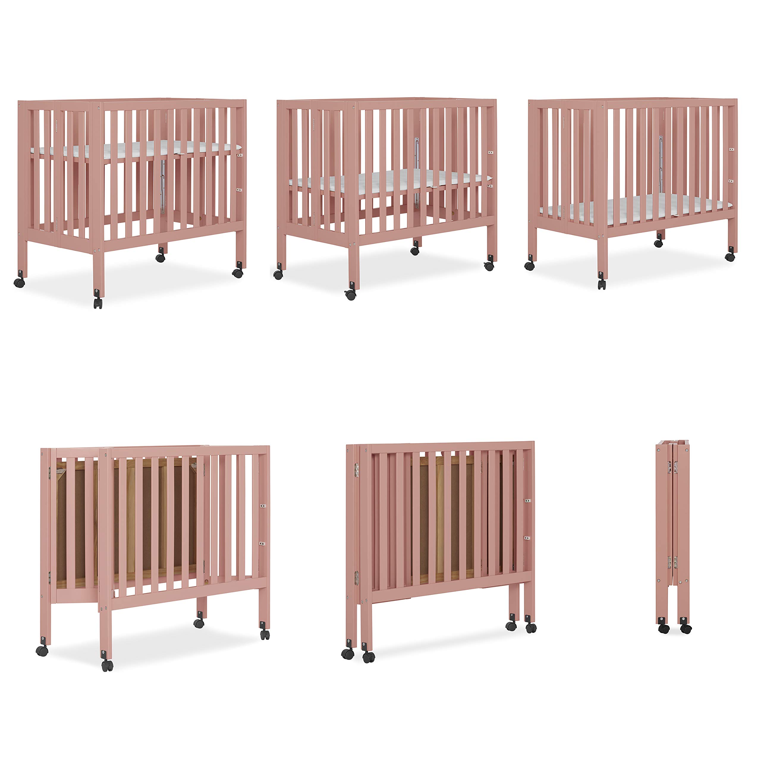 Dream On Me Jett Non-Full Size Folding Convertible Crib - Lightweight Portable Baby Crib with 3 Adjustable Mattress Heights | Easy Fold Travel Crib for Nursery & On-The-Go | Includes 1.5