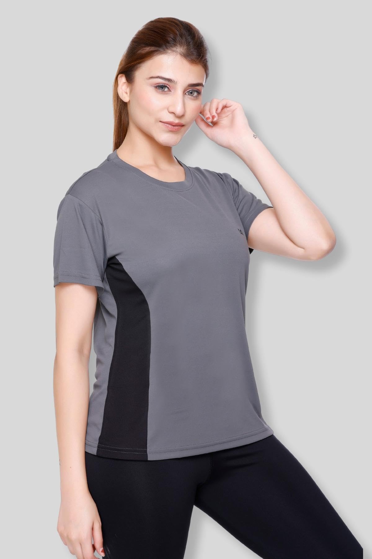 White Moon Women's Dry Fit Polyester Round Neck Half Sleeve Gym T-Shirt - Breathable Workout Top for Gym, Running, Cycling & Yoga | Moisture Wicking & Stretchable Activewear (Pack of 1) | Perfect for Fitness, Training & Outdoor Sports