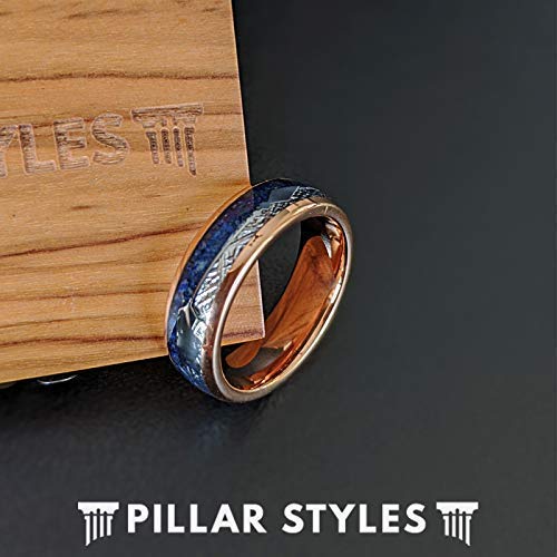 18K Rose Gold Tungsten Lapis Lazuli Ring Set for Women & Men - Thin Wedding Band with Meteorite Inlay, 6mm/8mm Sizes - Unique Anniversary Gift for Couples (Arrow & Lapis Design) - Perfect for Weddings, Engagements & Romantic Occasions