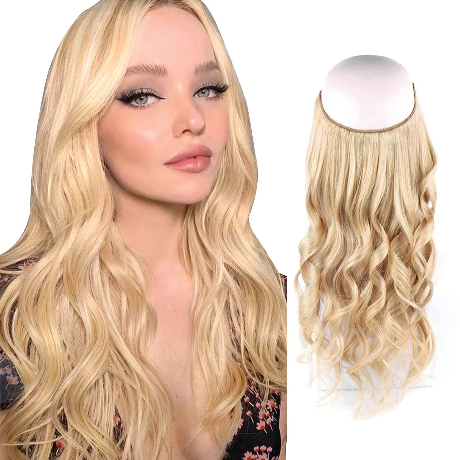Premium Sassina Invisible Wire Hair Extensions - 100% Real Human Hair with Transparent Wire, Adjustable Size & Secure Clips - Natural Straight Secret Miracle Hairpiece #18 (20 Inch, 120g) - Perfect for Daily Wear, Special Occasions & Instant Length/Volume Boost