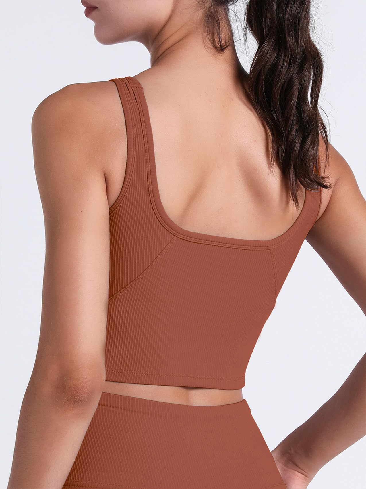 FelFory Women's Longline Sports Bra Tank Top - Seamless Ribbed Workout Crop Top for Yoga, Gym & Fitness - Breathable Comfort for Running, Pilates & Active Lifestyle