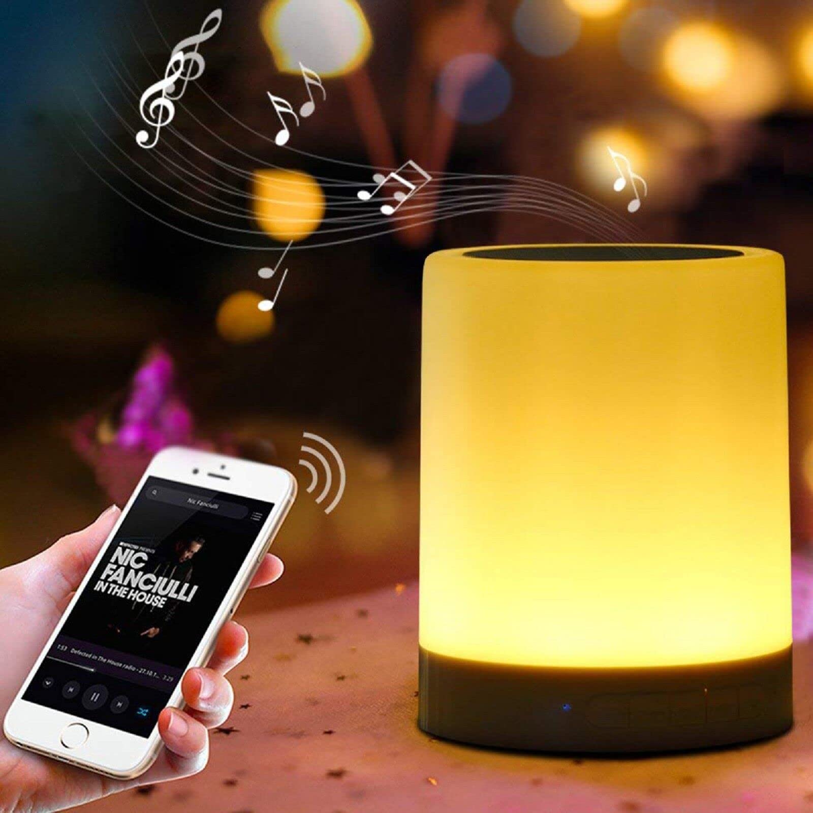 Eurobuy Portable LED Touch Night Lamp - 7 Color Changing, Built-in Speaker, Touch Sensor Control for Bedroom, Living Room, Office | Perfect as Bedside Night Light, Reading Lamp & Ambient Lighting