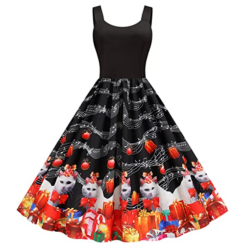 Valentine's Day Women's Floral Print Swing Dress - Sleeveless A-Line Dress with Zipper Closure for Date Night, Party & Special Occasions